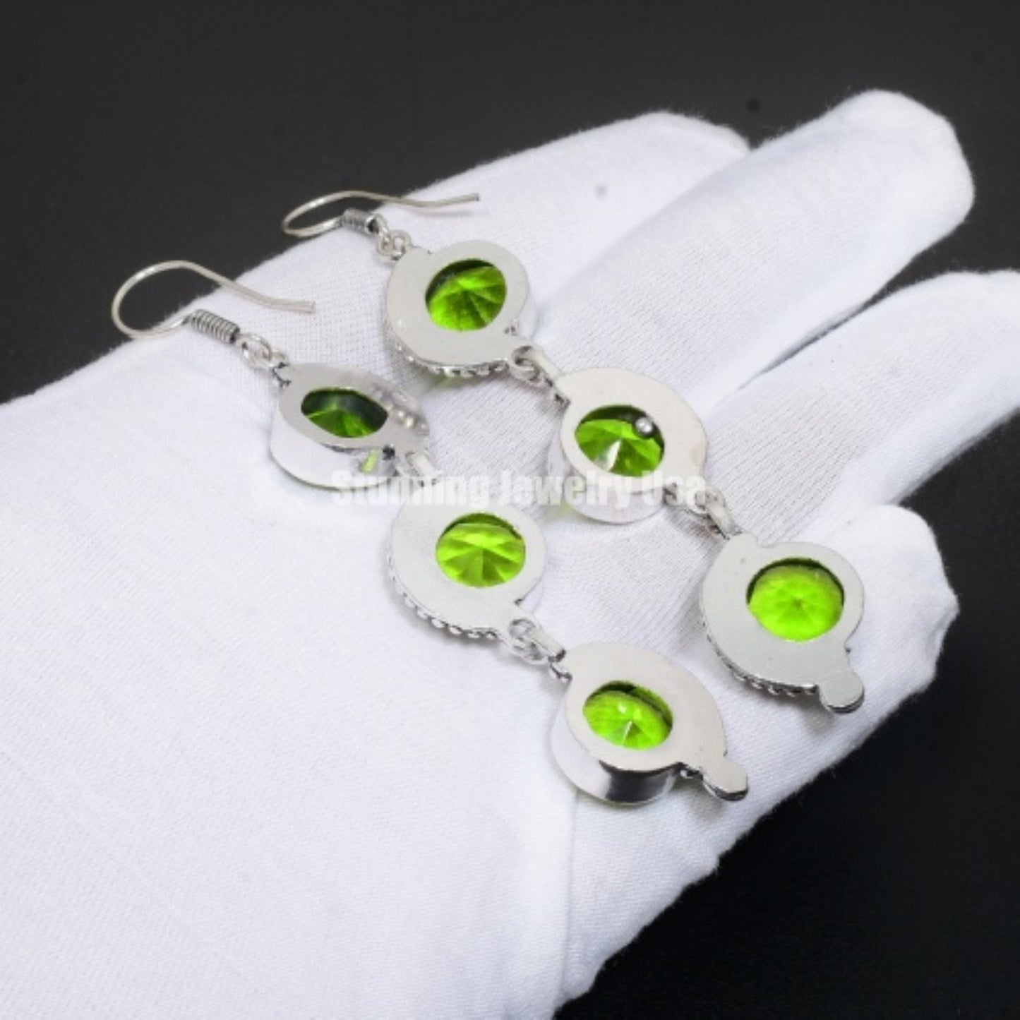 Green Peridot Gemstone Sterling Silver Earrings