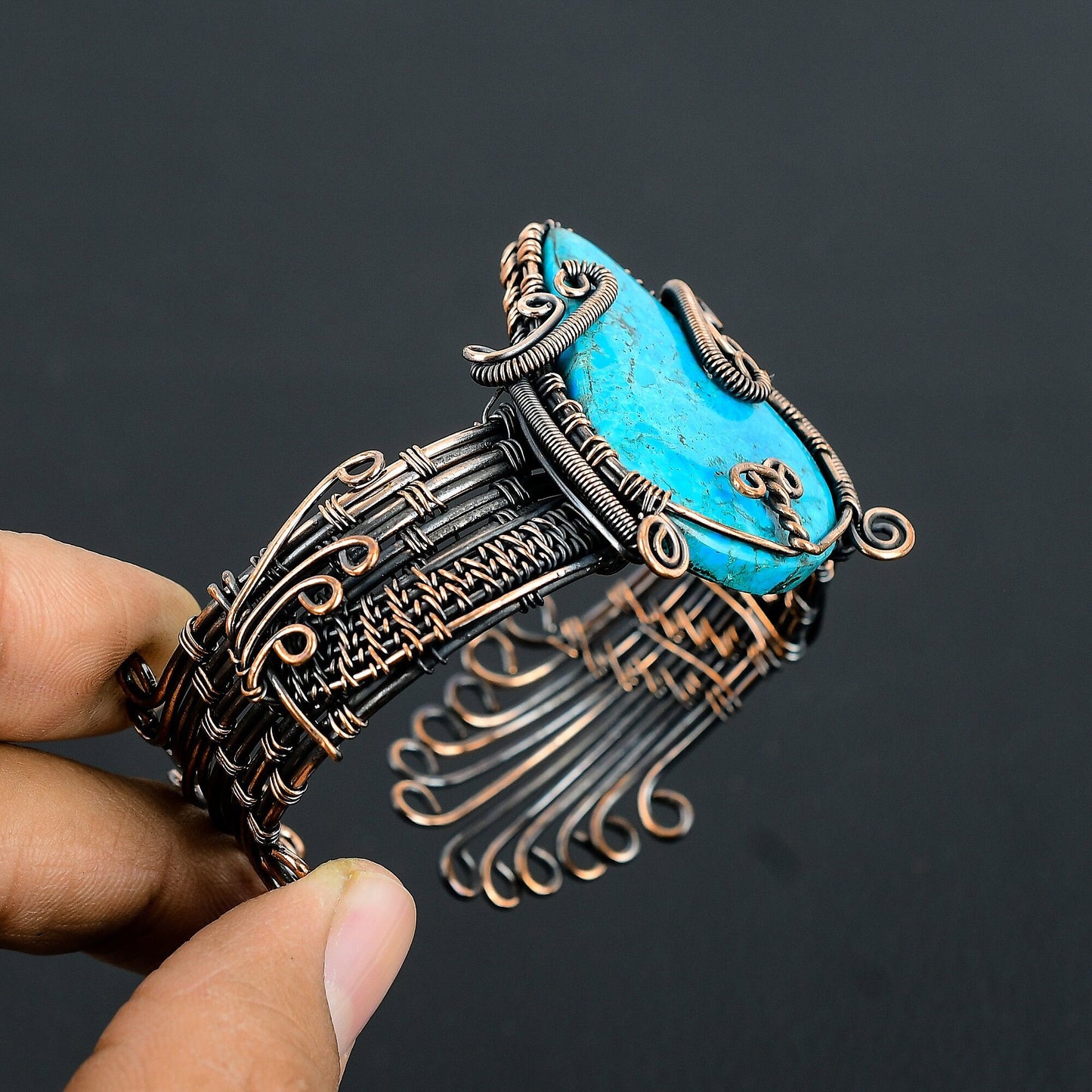 Turquoise Gemstone Copper Cuff Bracelet