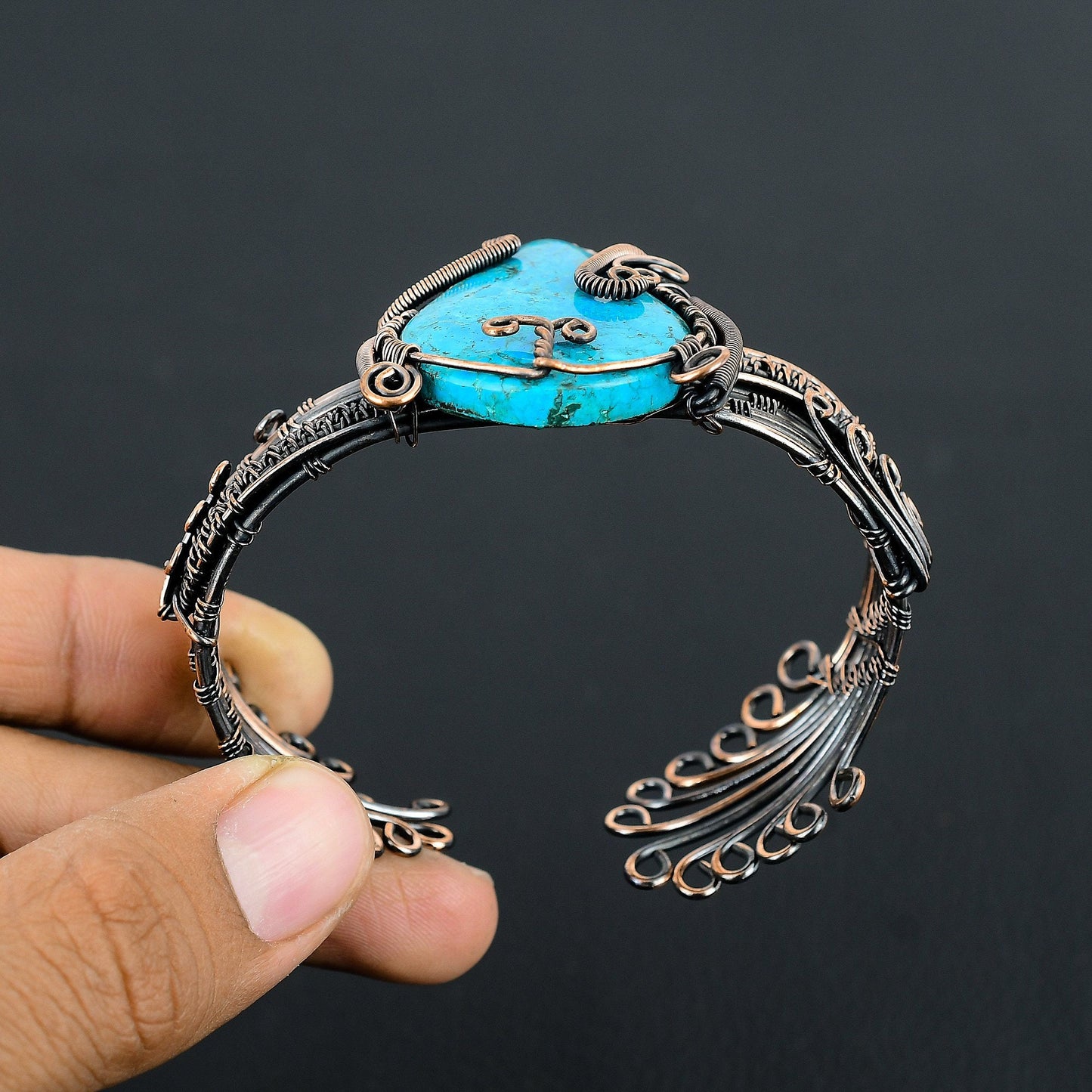 Turquoise Gemstone Copper Cuff Bracelet