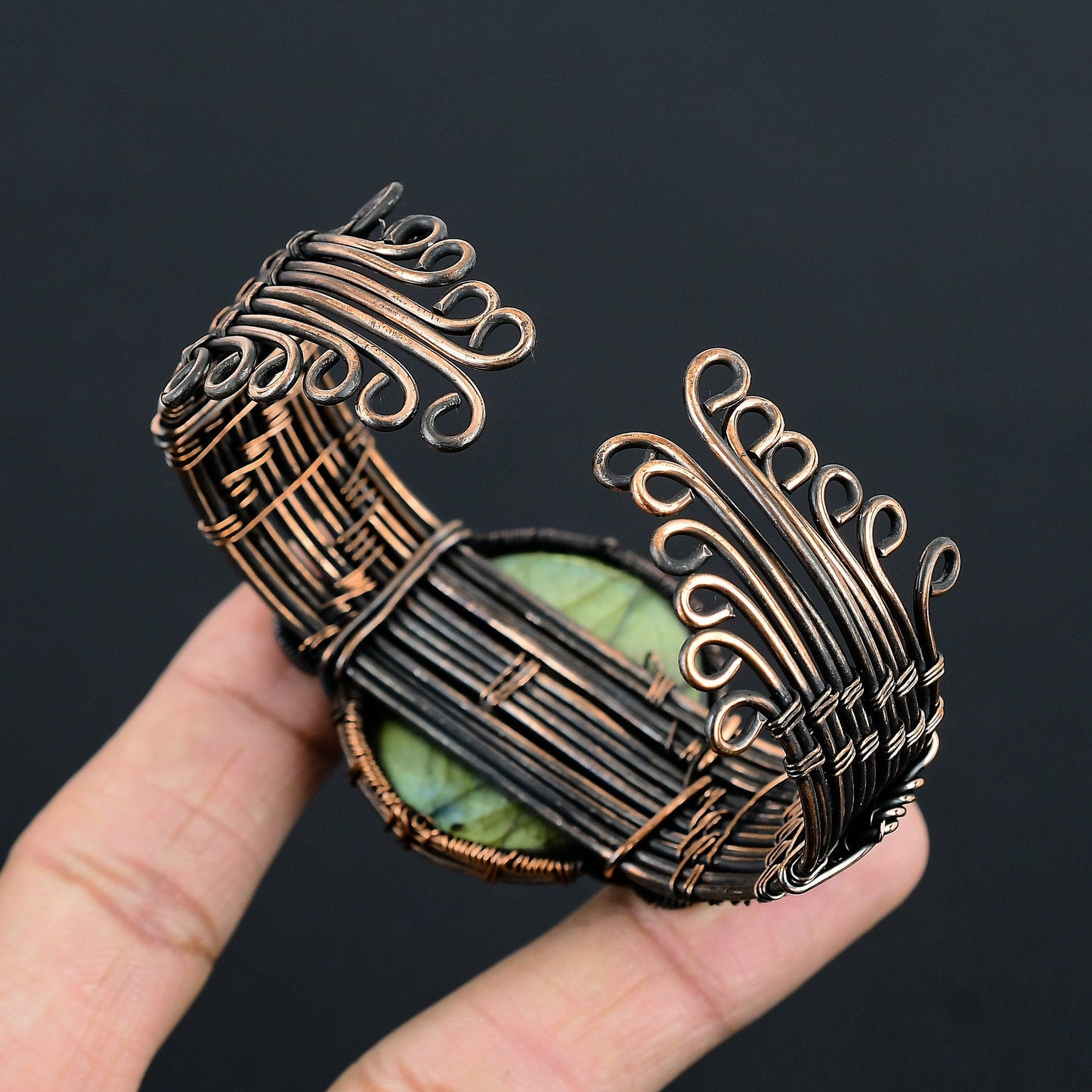 Blue Labradorite Gemstone Copper Cuff Bracelet