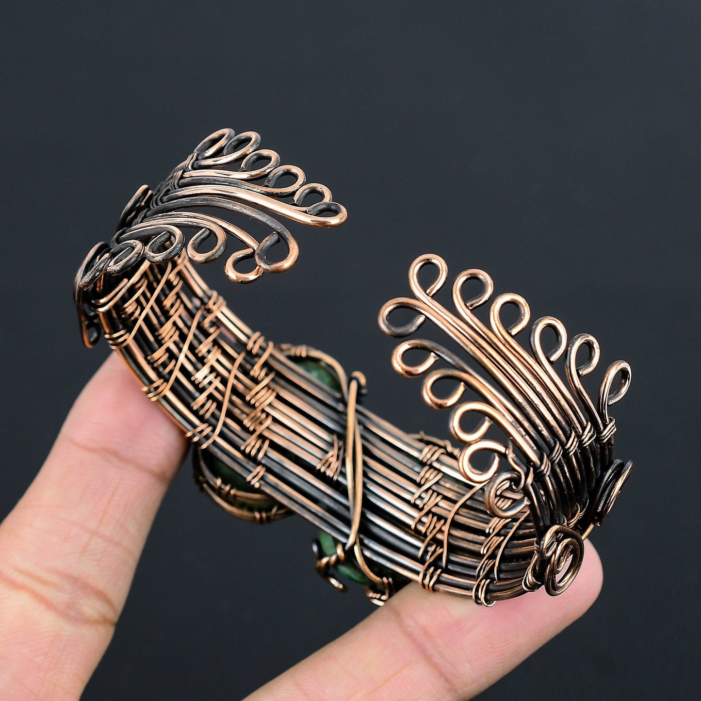 Green Malachite Gemstone Cuff Bracelet