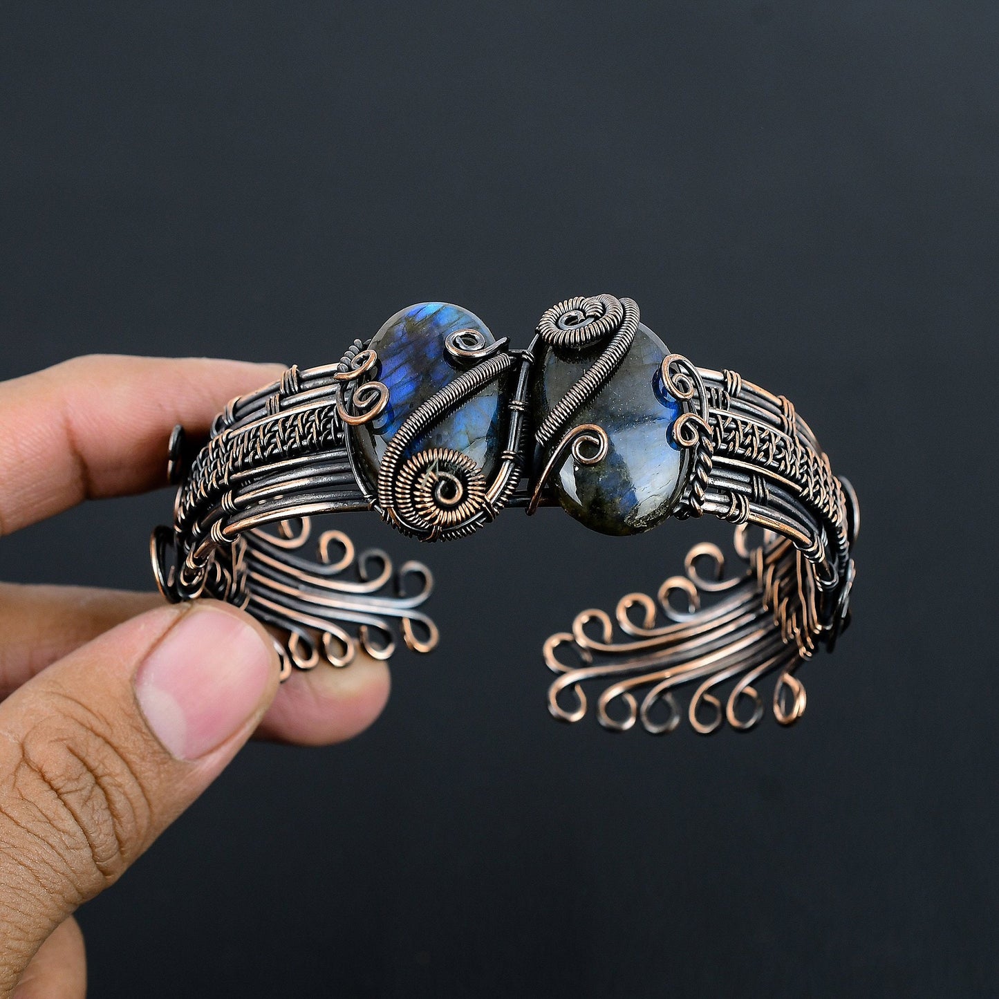 Blue-Green Labradorite Gemstone Cuff Bracelet
