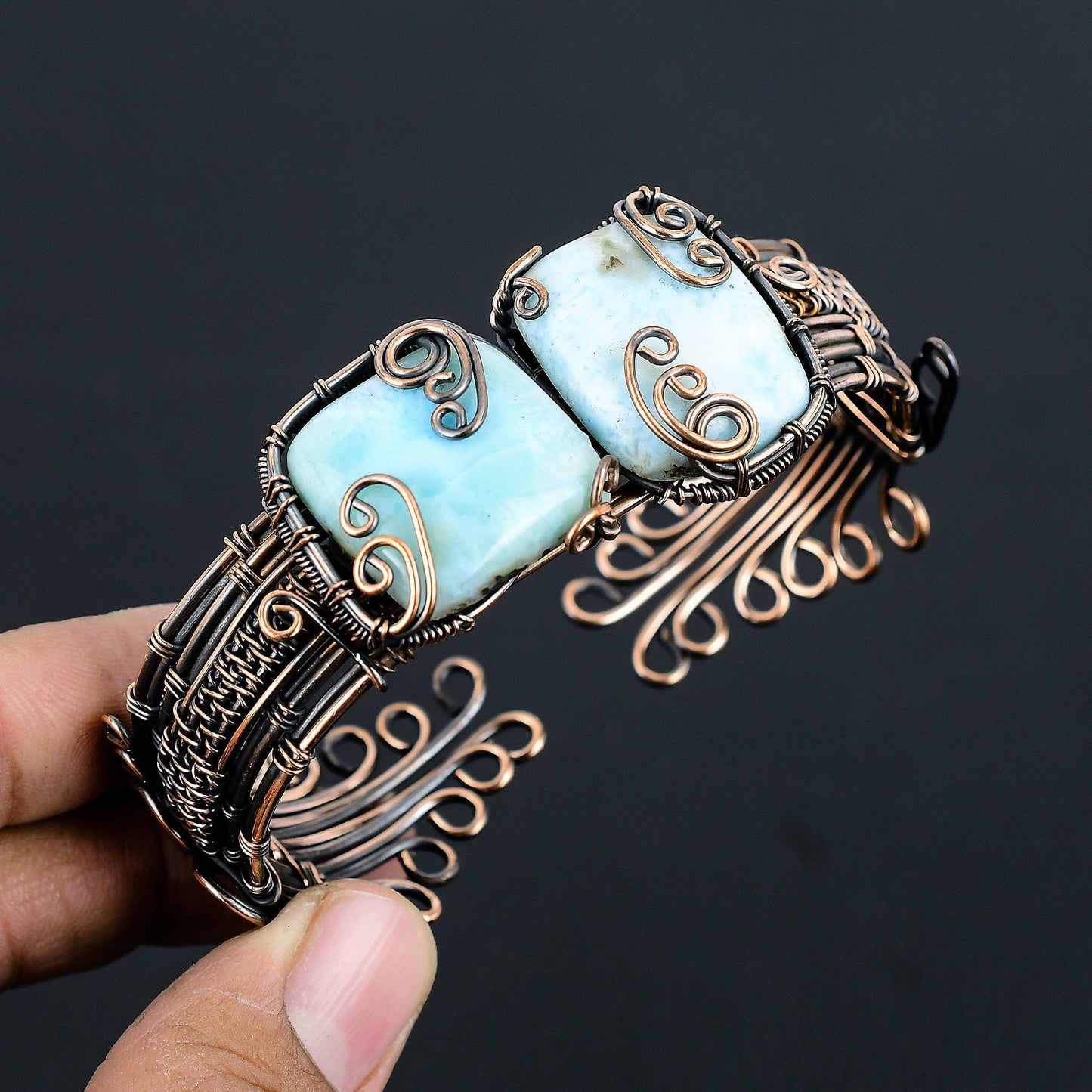 Blue Larimar Gemstone Copper Bracelet