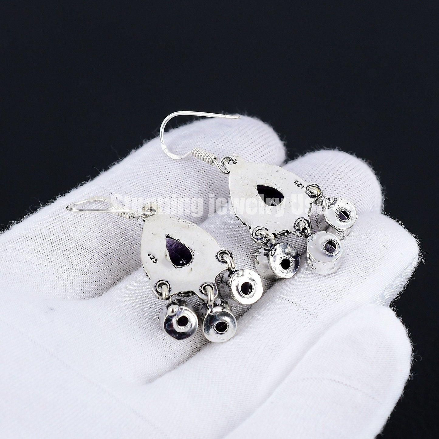 Purple Amethyst Gemstone Silver Earrings
