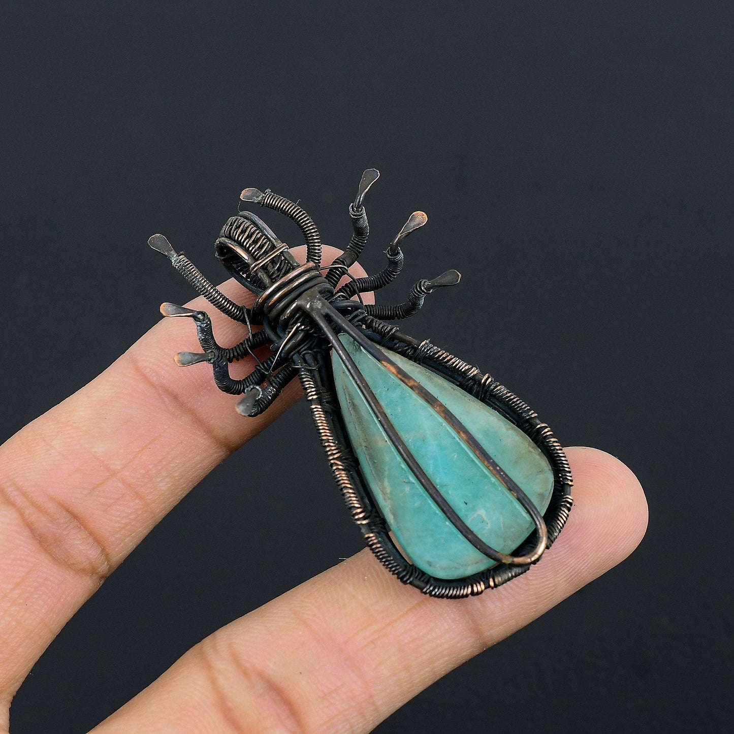 Green Amazonite Gemstone Spider Pendant