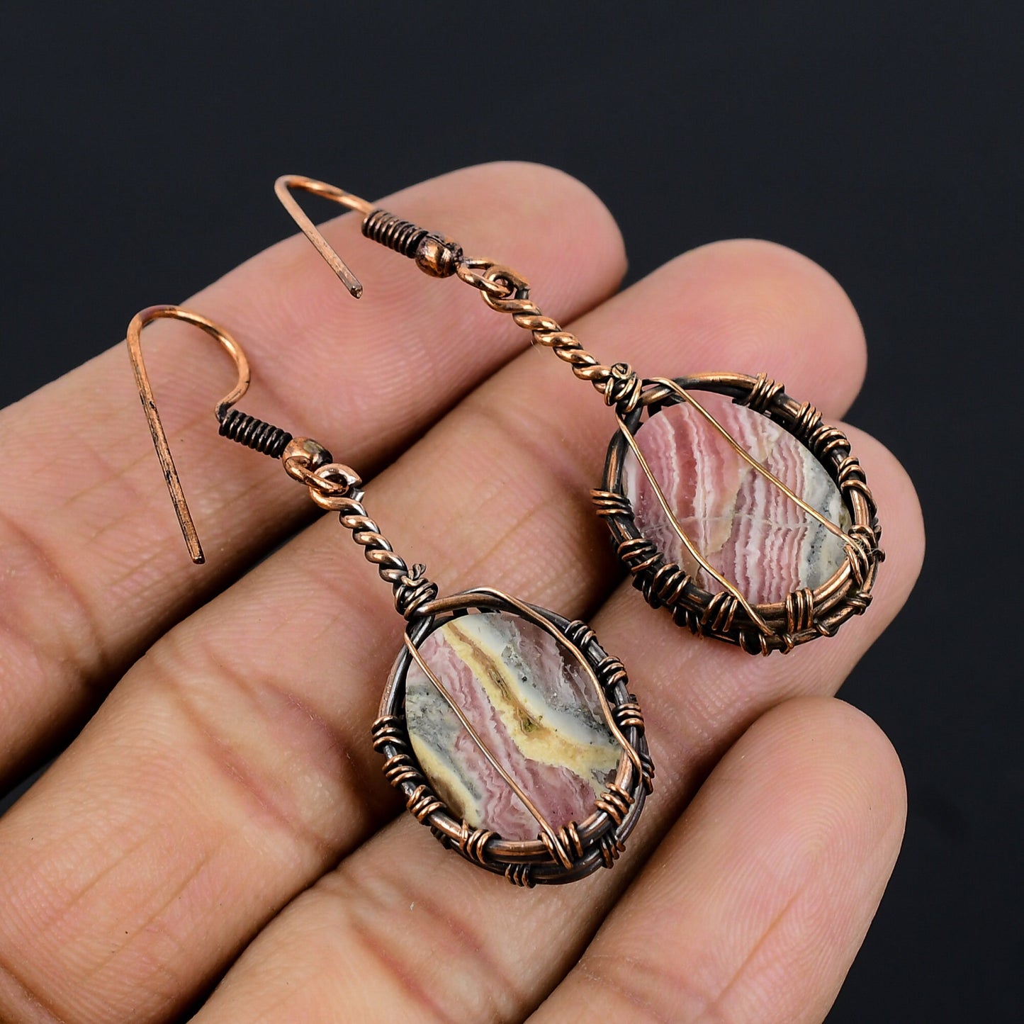 Pink Rhodochrosite Gemstone Earrings