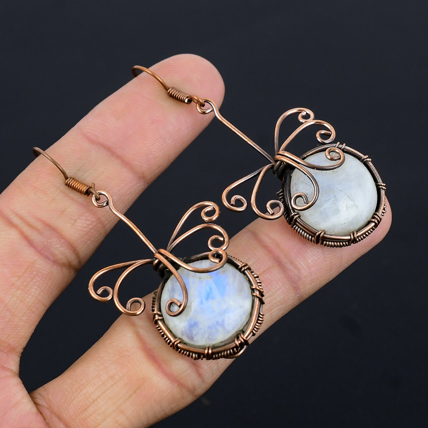 Copper Rainbow Moonstone Gemstone Earrings