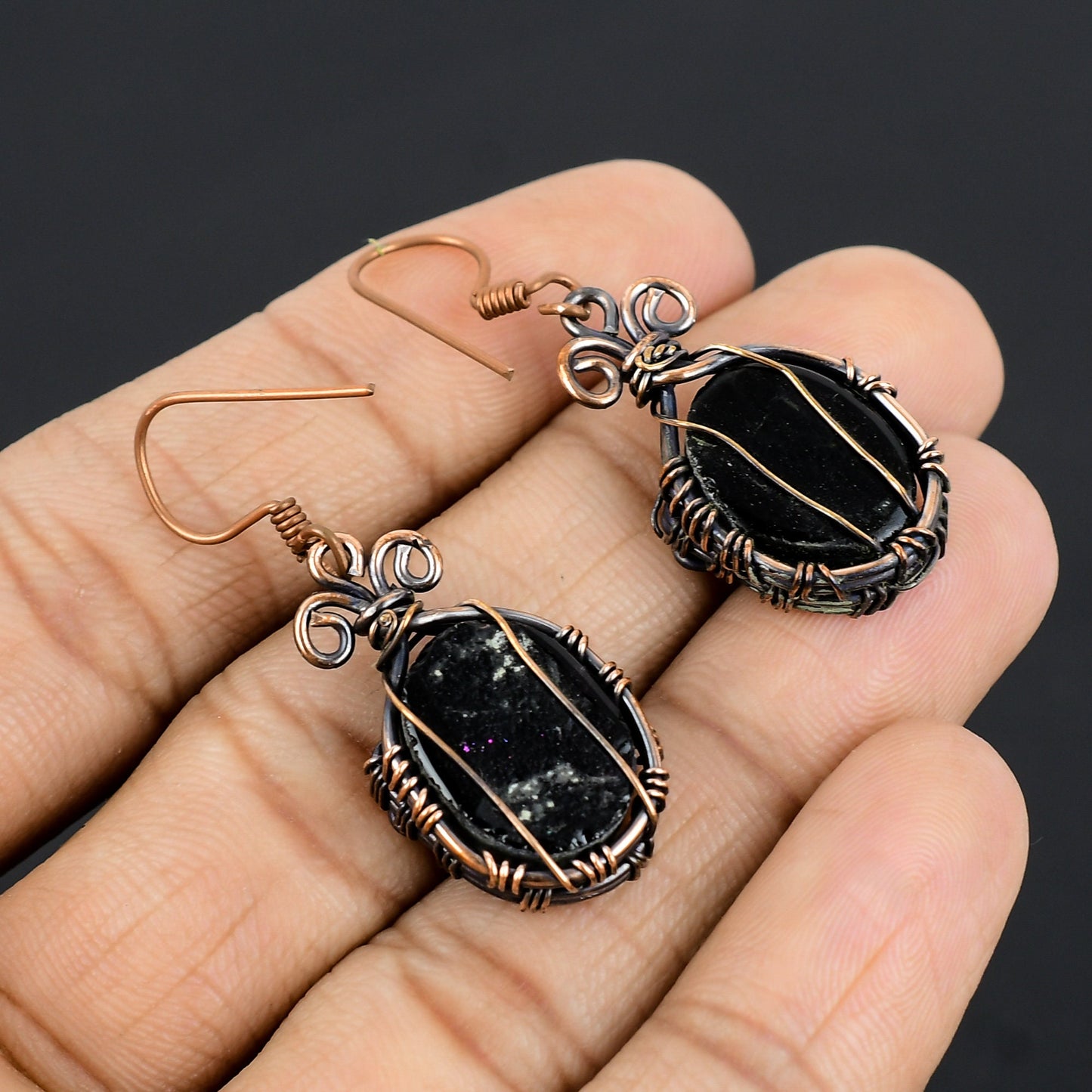 Copper Glass Gemstone Earrings