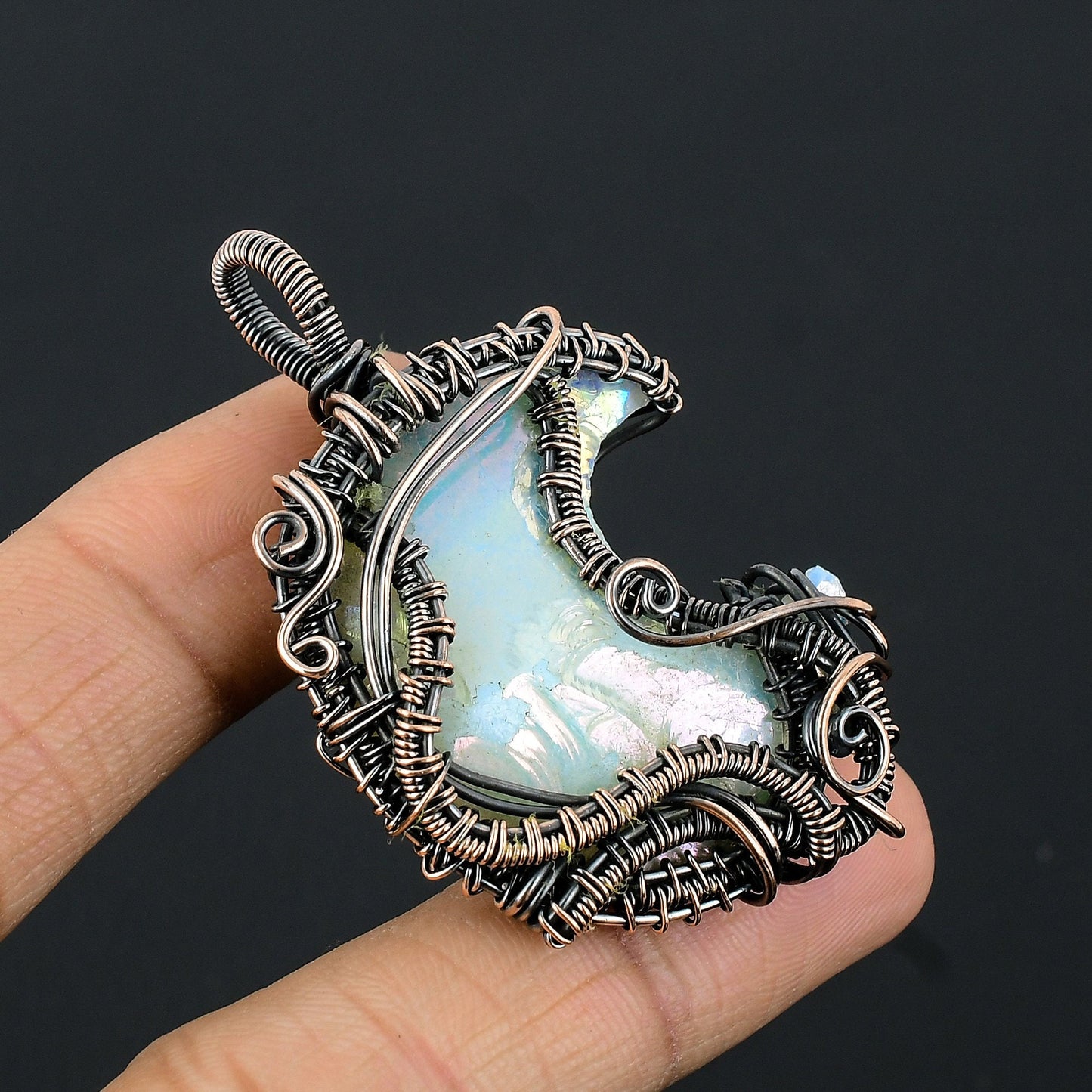 Copper Crescent Moon Gemstone Pendant