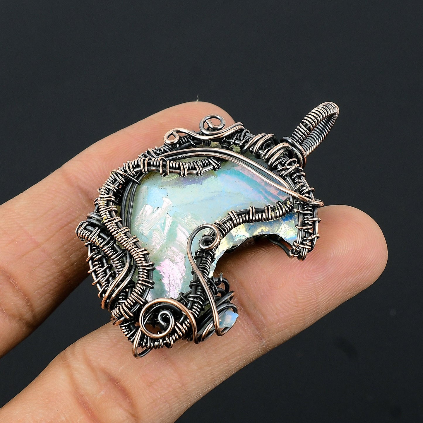 Copper Crescent Moon Gemstone Pendant