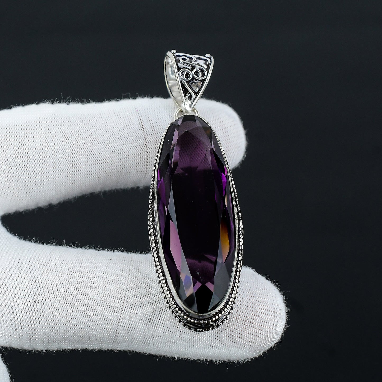 Oval Purple Amethyst Silver Pendant