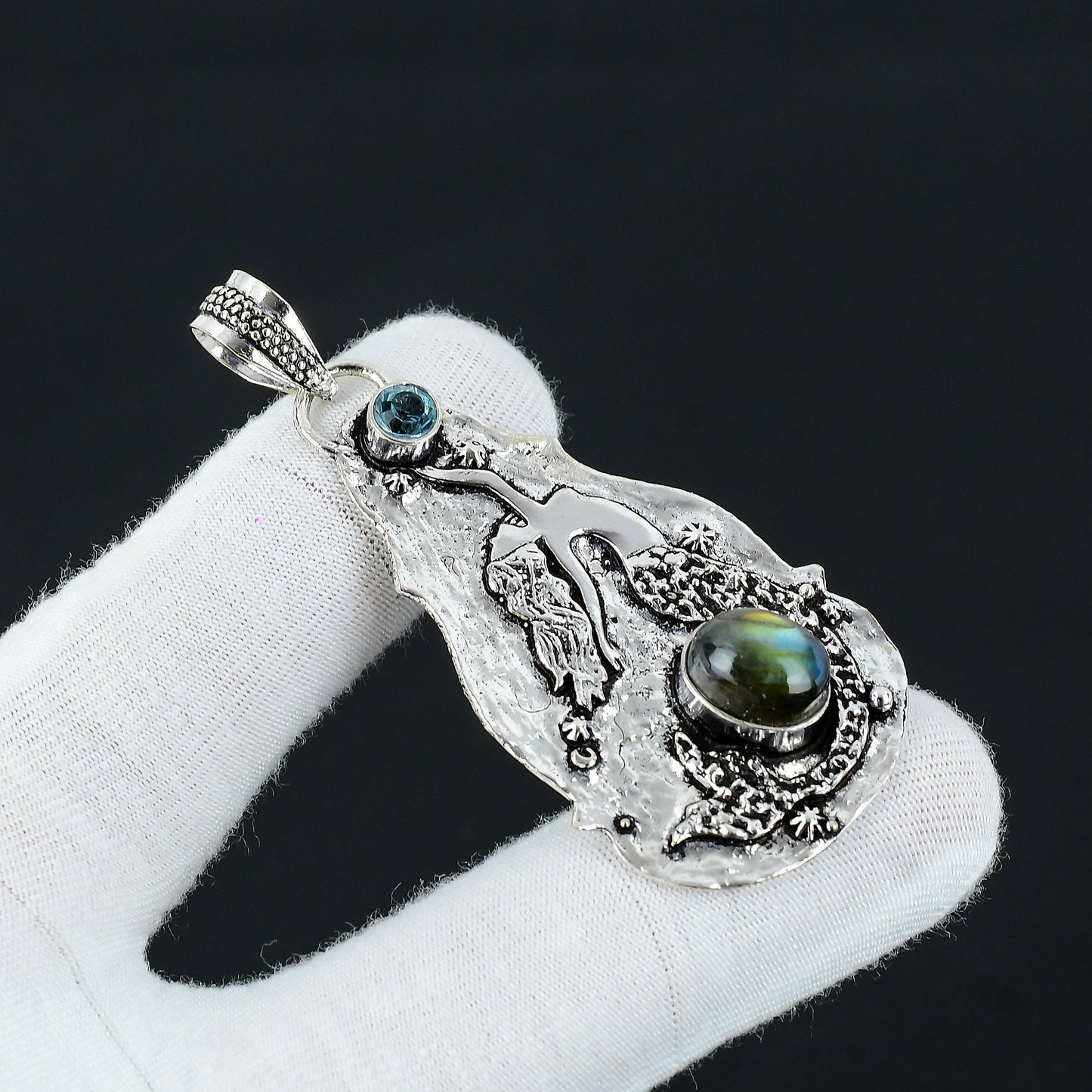 Blue Topaz & Labradorite Gemstone Pendant