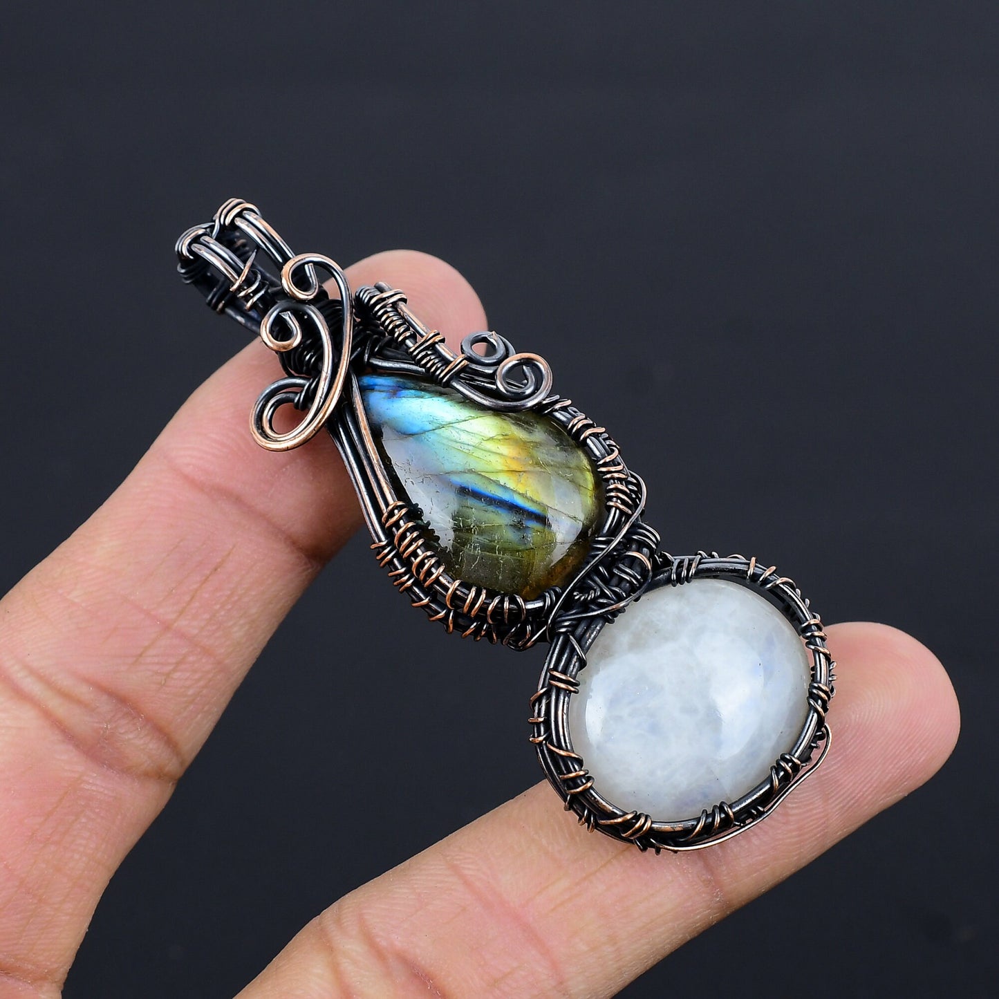 Blue Labradorite & White Moonstone Gemstone Pendant