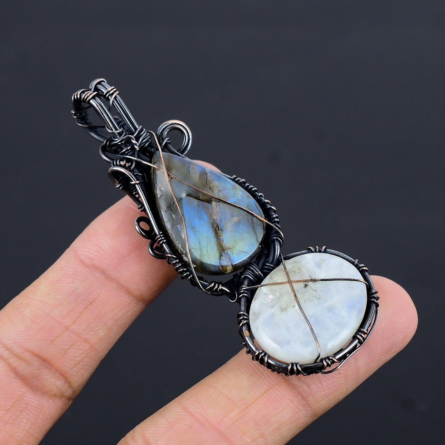 Blue Labradorite & White Moonstone Gemstone Pendant