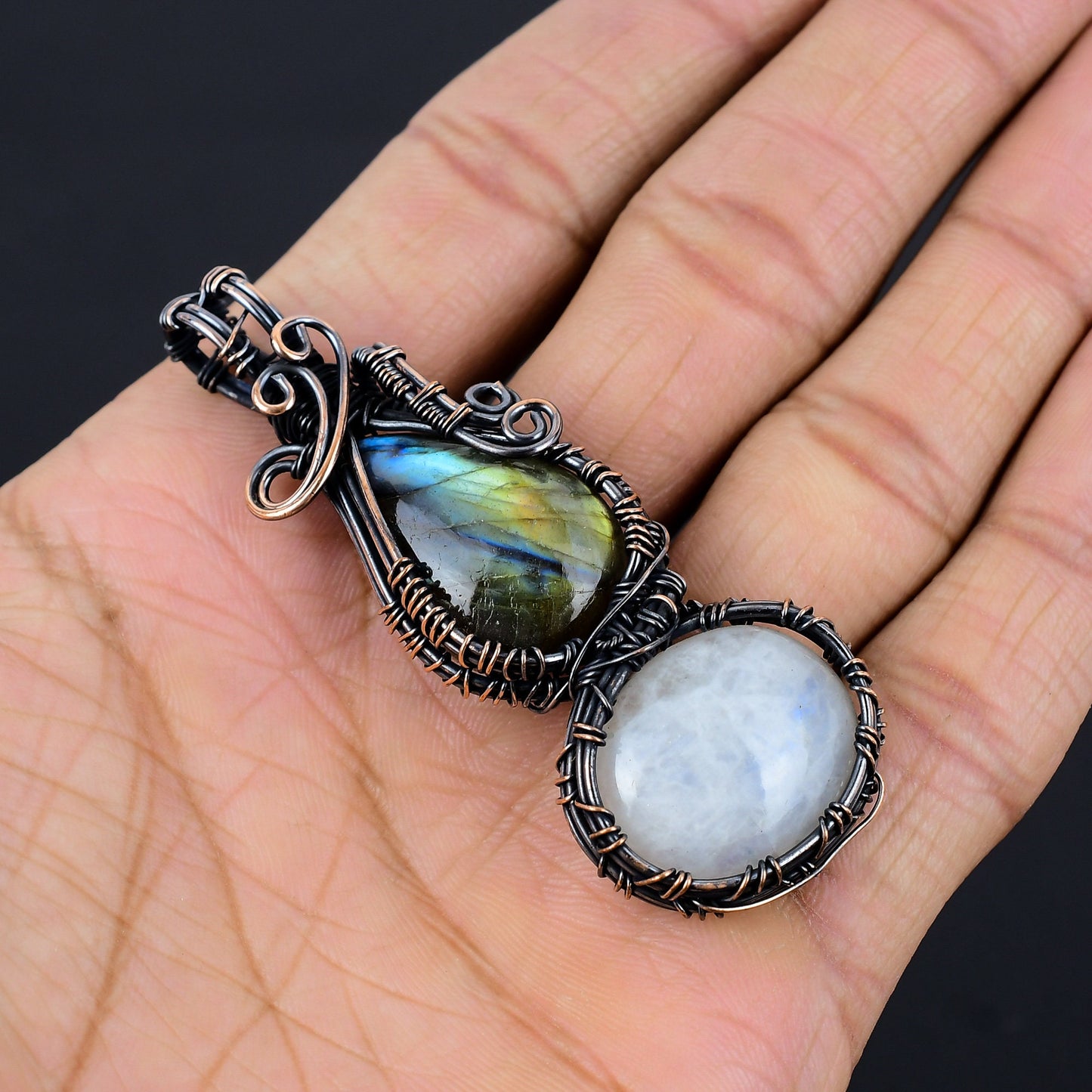 Blue Labradorite & White Moonstone Gemstone Pendant