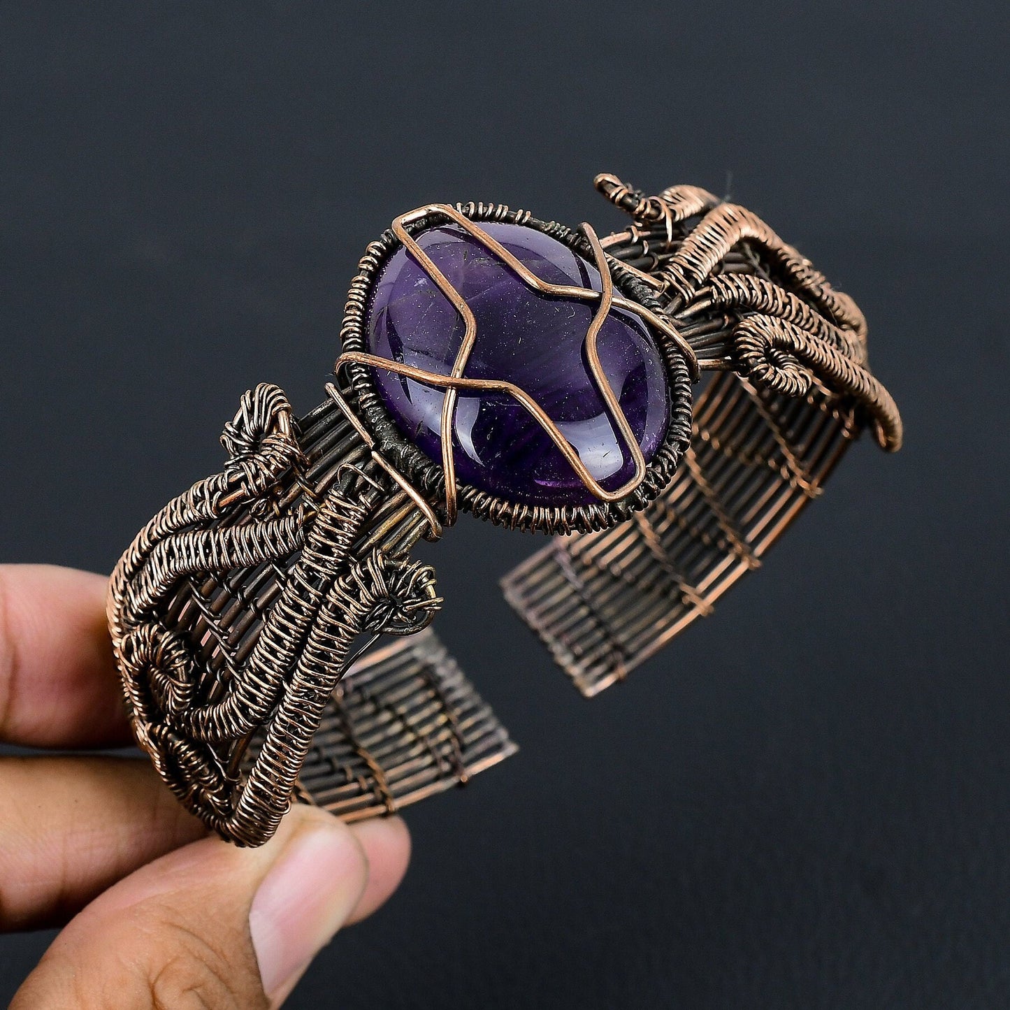 Purple Amethyst Gemstone Copper Cuff Bracelet