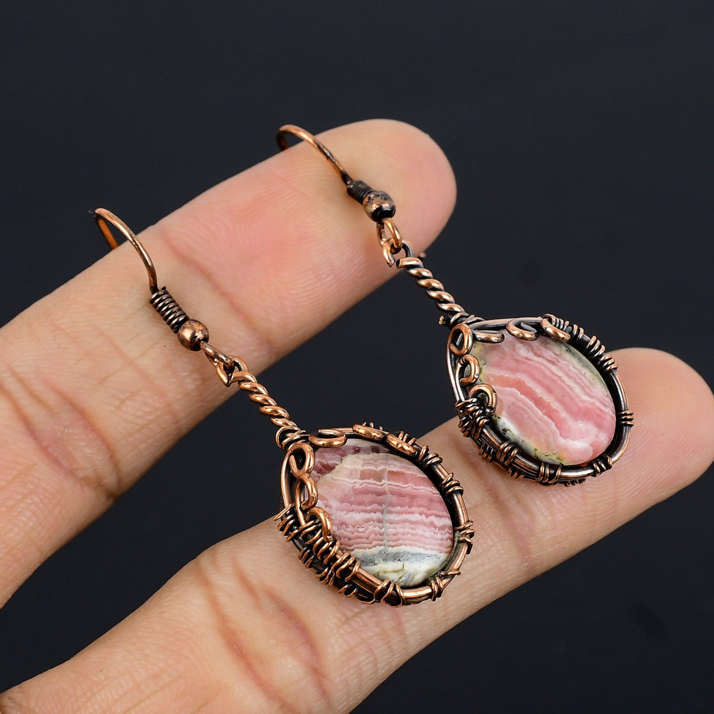Pink Rhodochrosite Gemstone Earrings