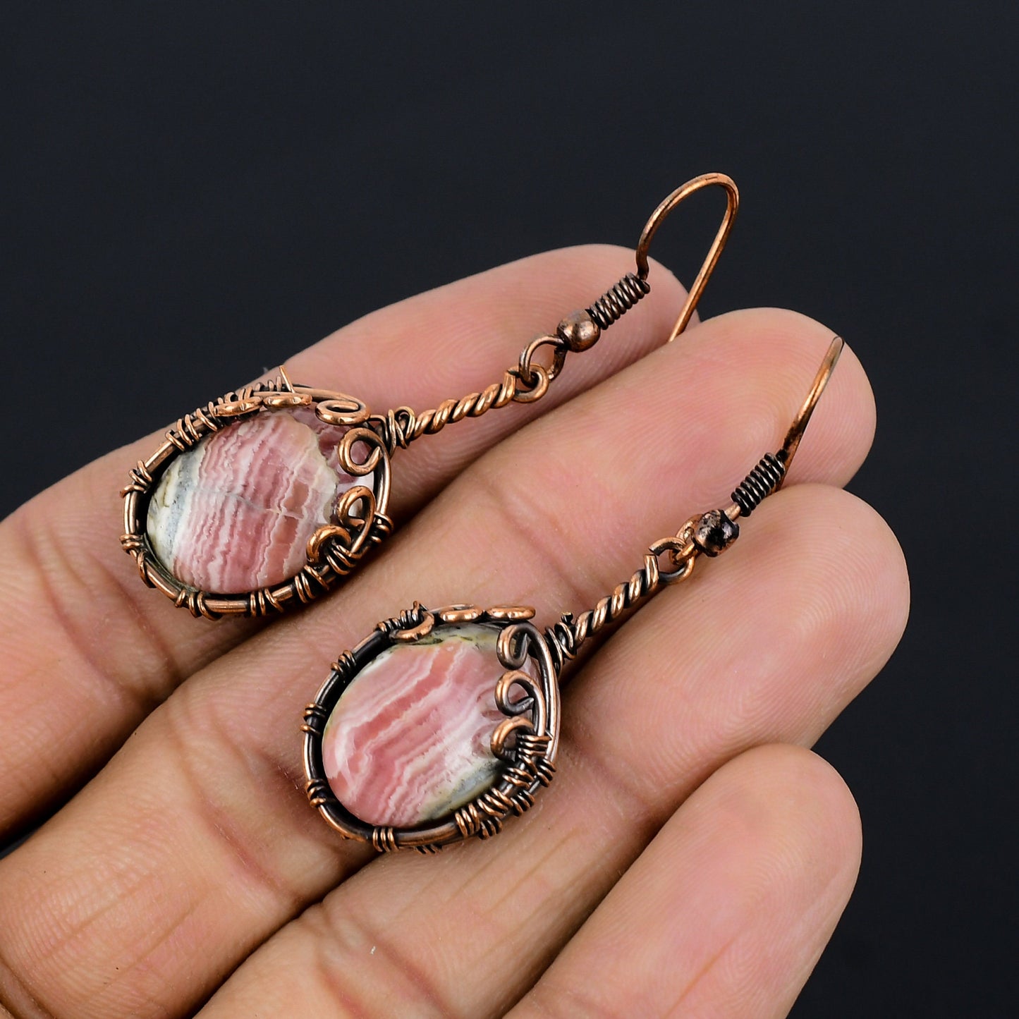 Pink Rhodochrosite Gemstone Earrings