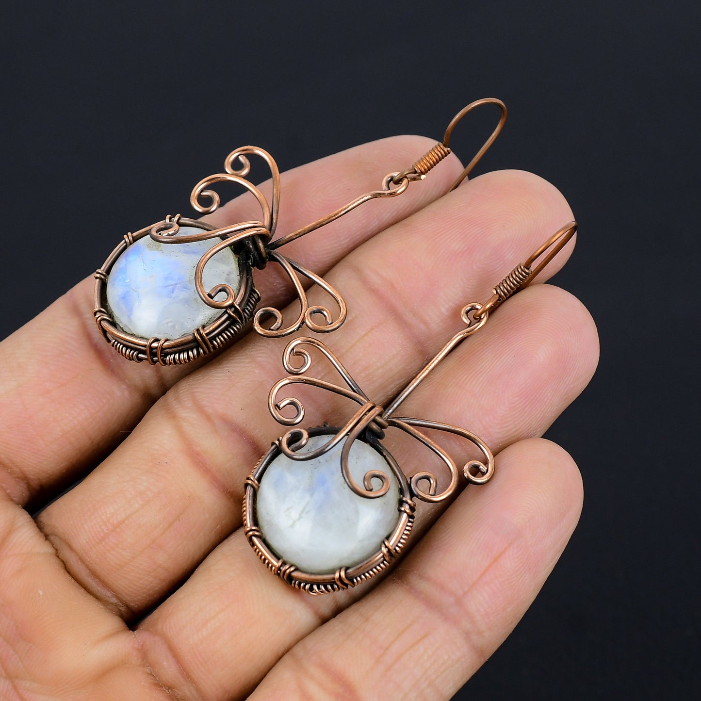 Copper Rainbow Moonstone Gemstone Earrings