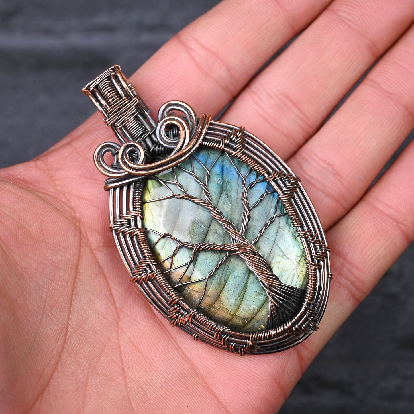 Blue-Green Labradorite Gemstone Pendant
