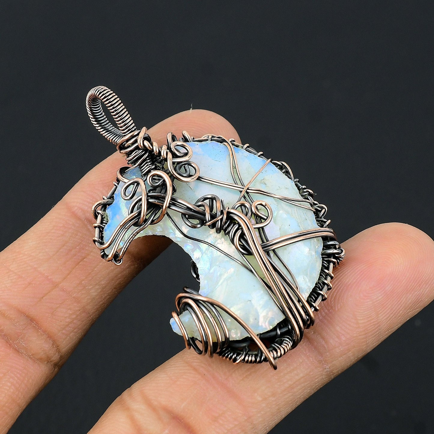 Copper Crescent Moon Gemstone Pendant