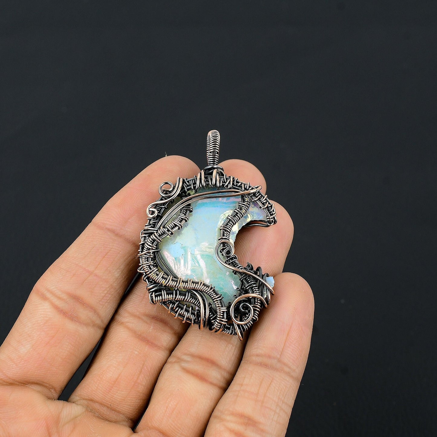 Copper Crescent Moon Gemstone Pendant