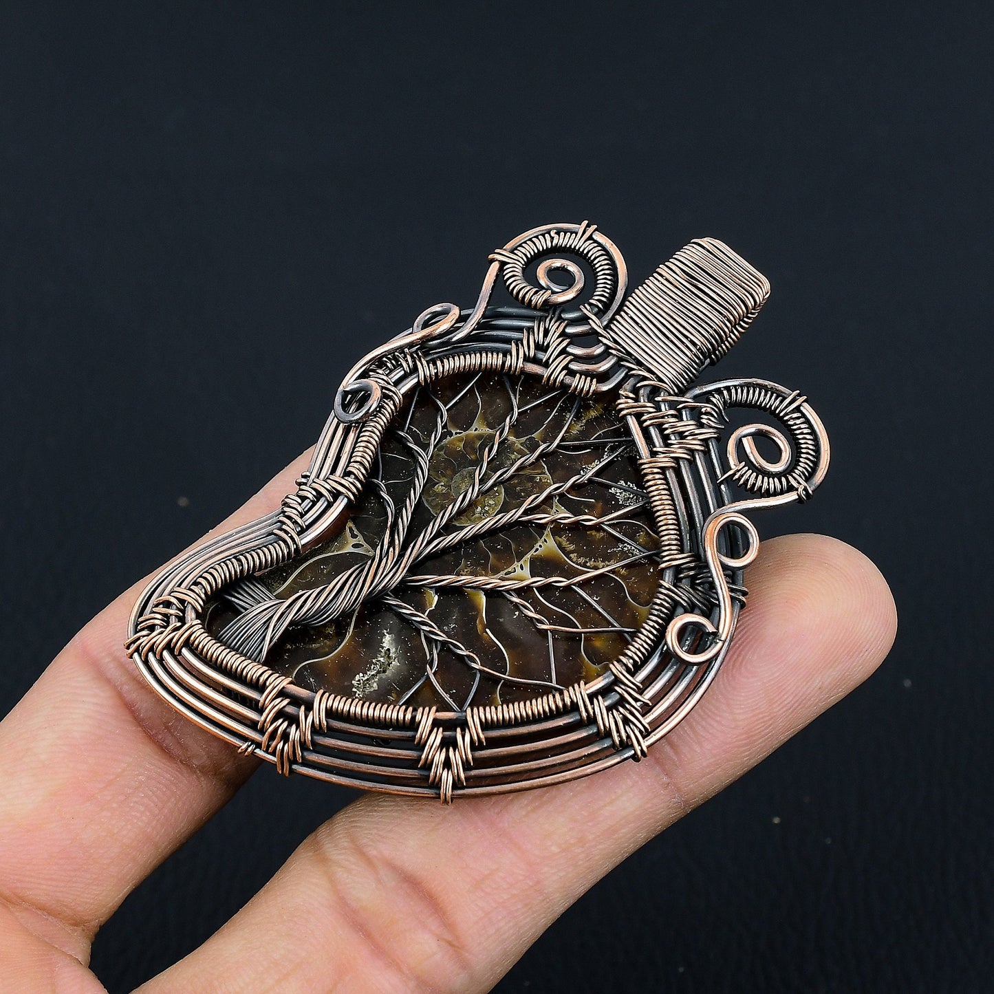 Copper Ammonite Gemstone Pendant