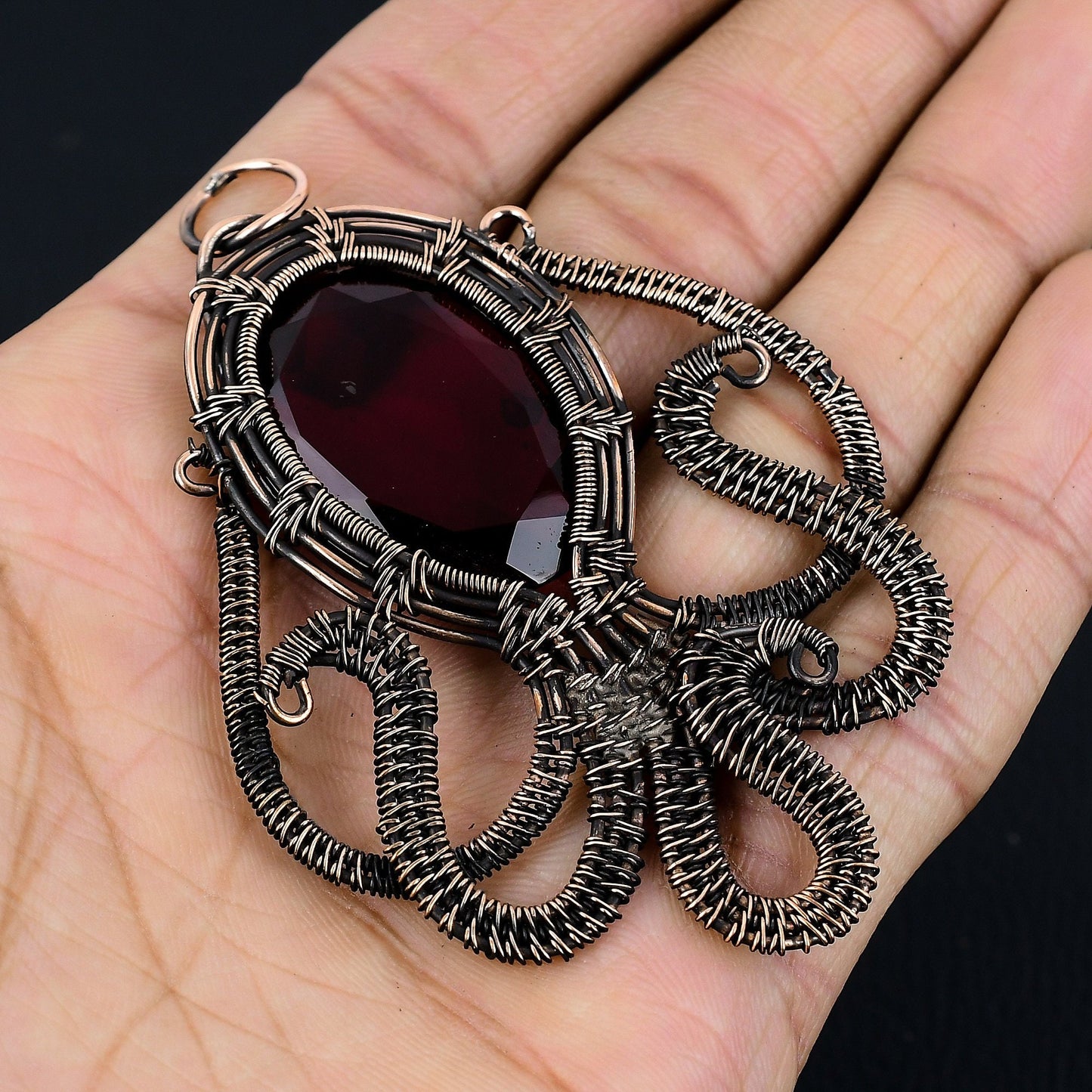 Red Garnet Gemstone Octopus Pendant