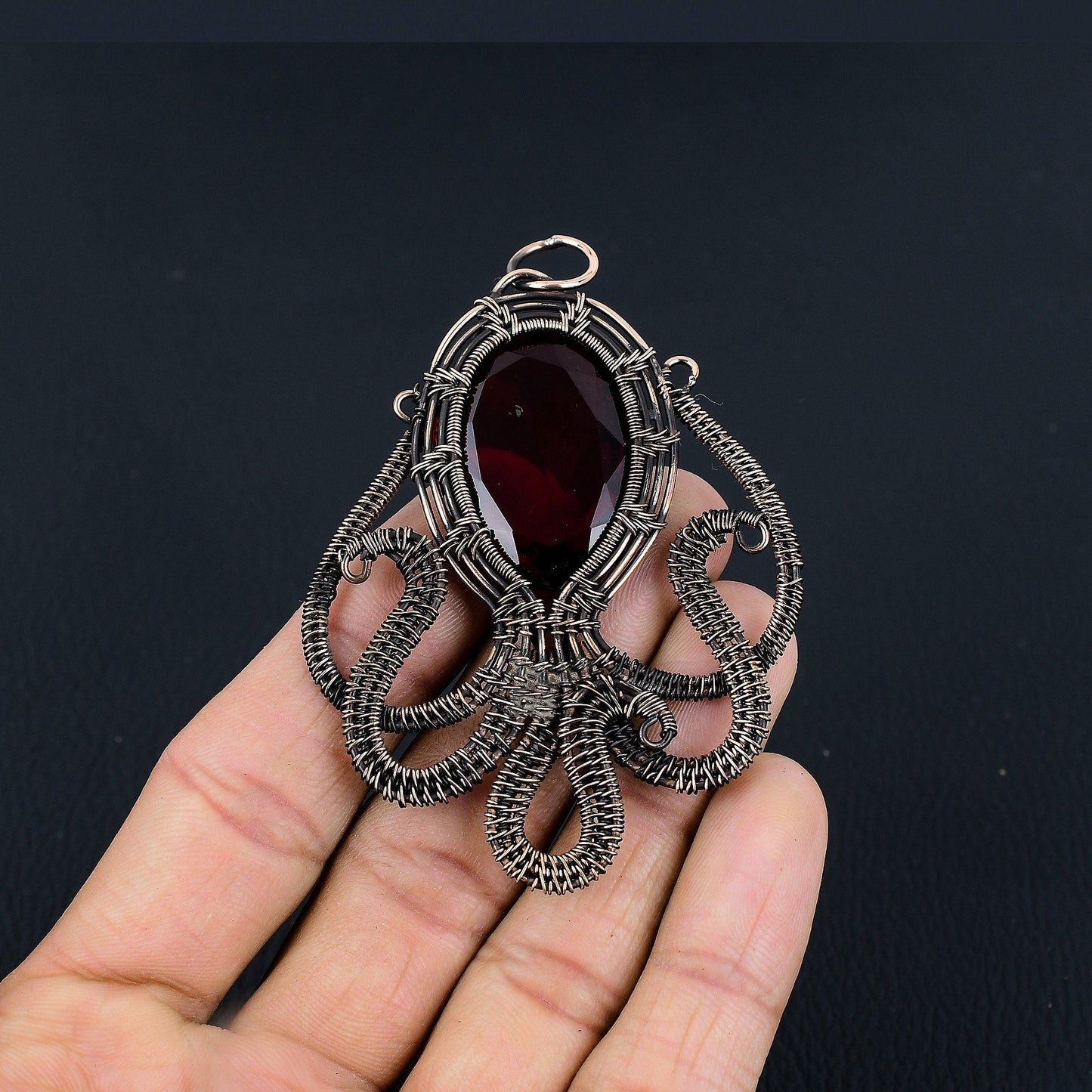 Red Garnet Gemstone Octopus Pendant