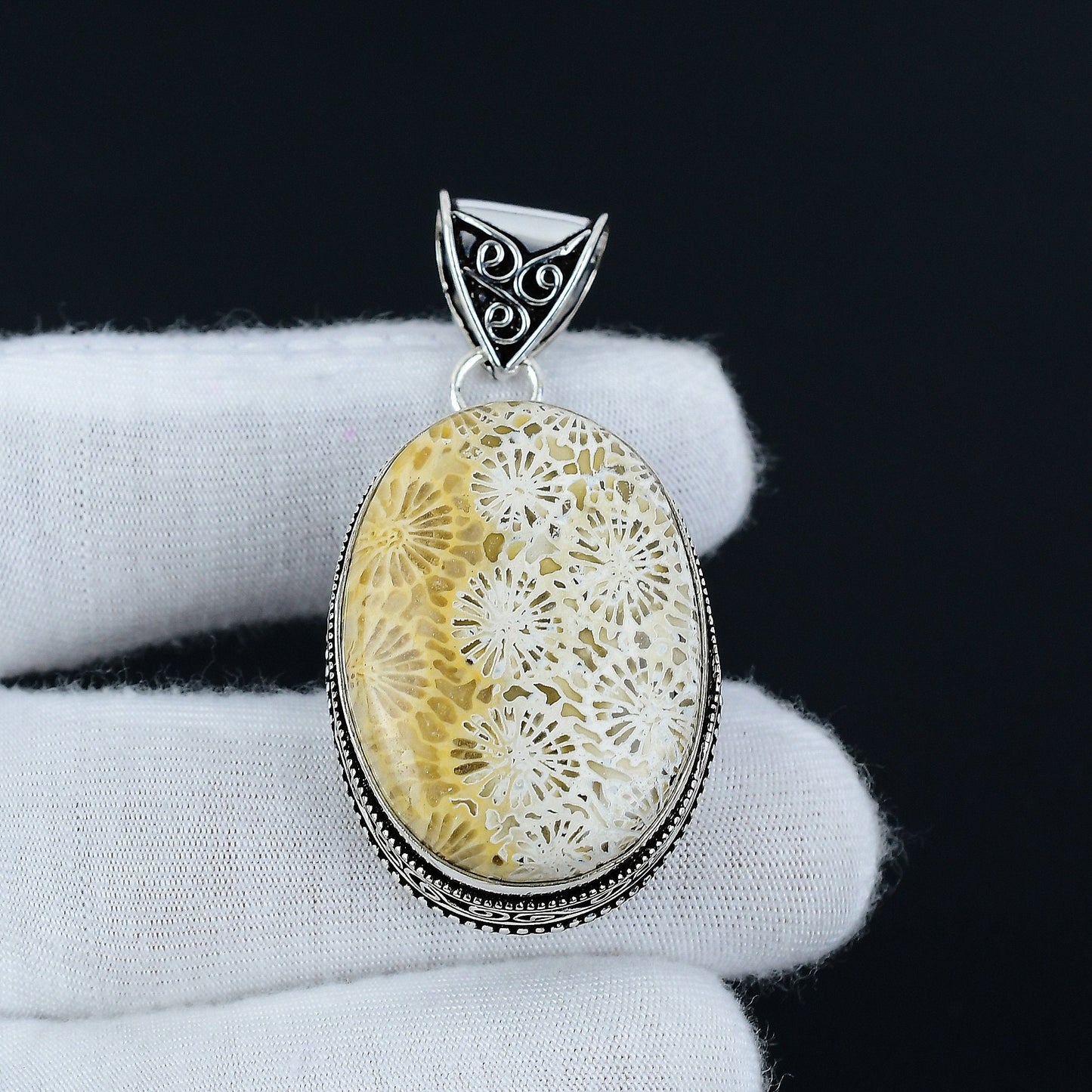 Beige Fossil Coral Gemstone Pendant