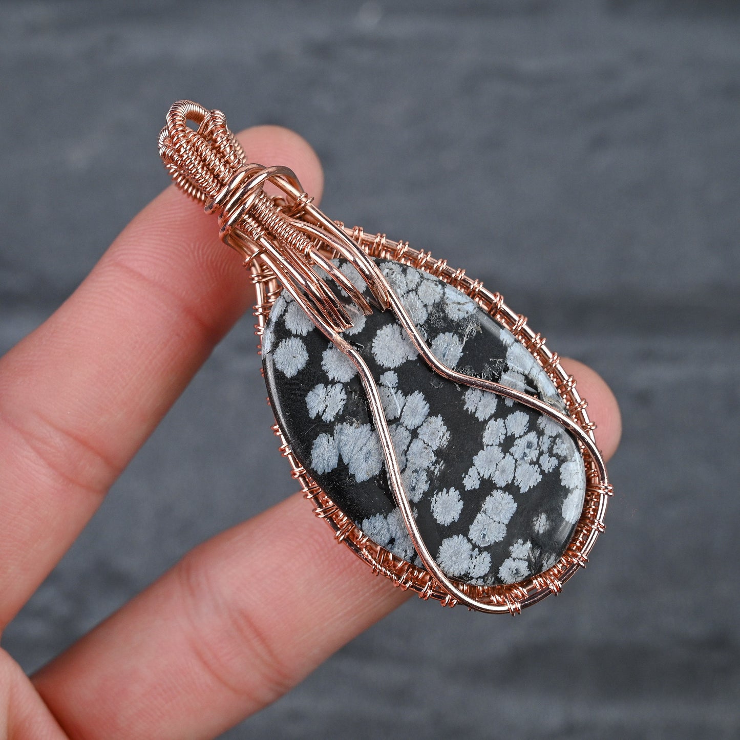 Black Snowflake Obsidian Gemstone Pendant