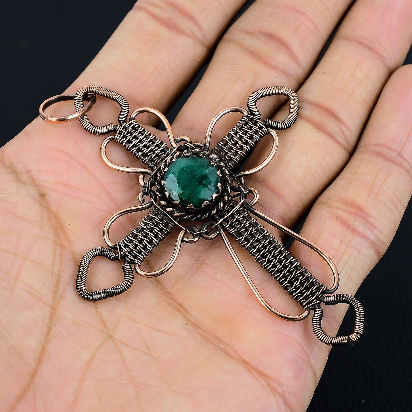 Green Emerald Gemstone Cross Pendant
