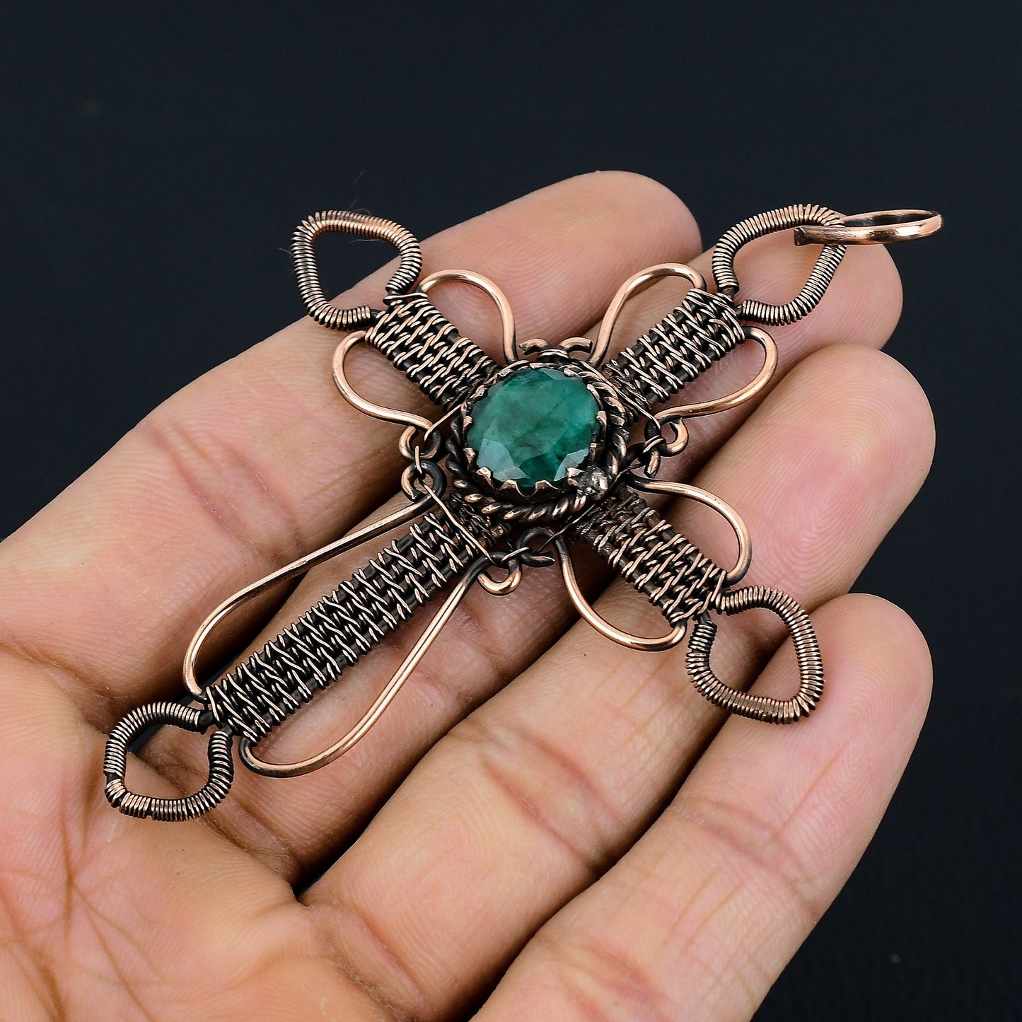 Green Emerald Gemstone Cross Pendant