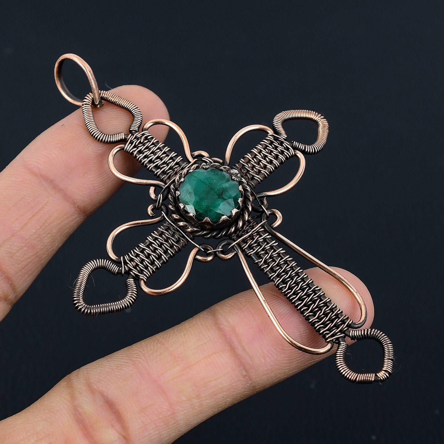 Green Emerald Gemstone Cross Pendant