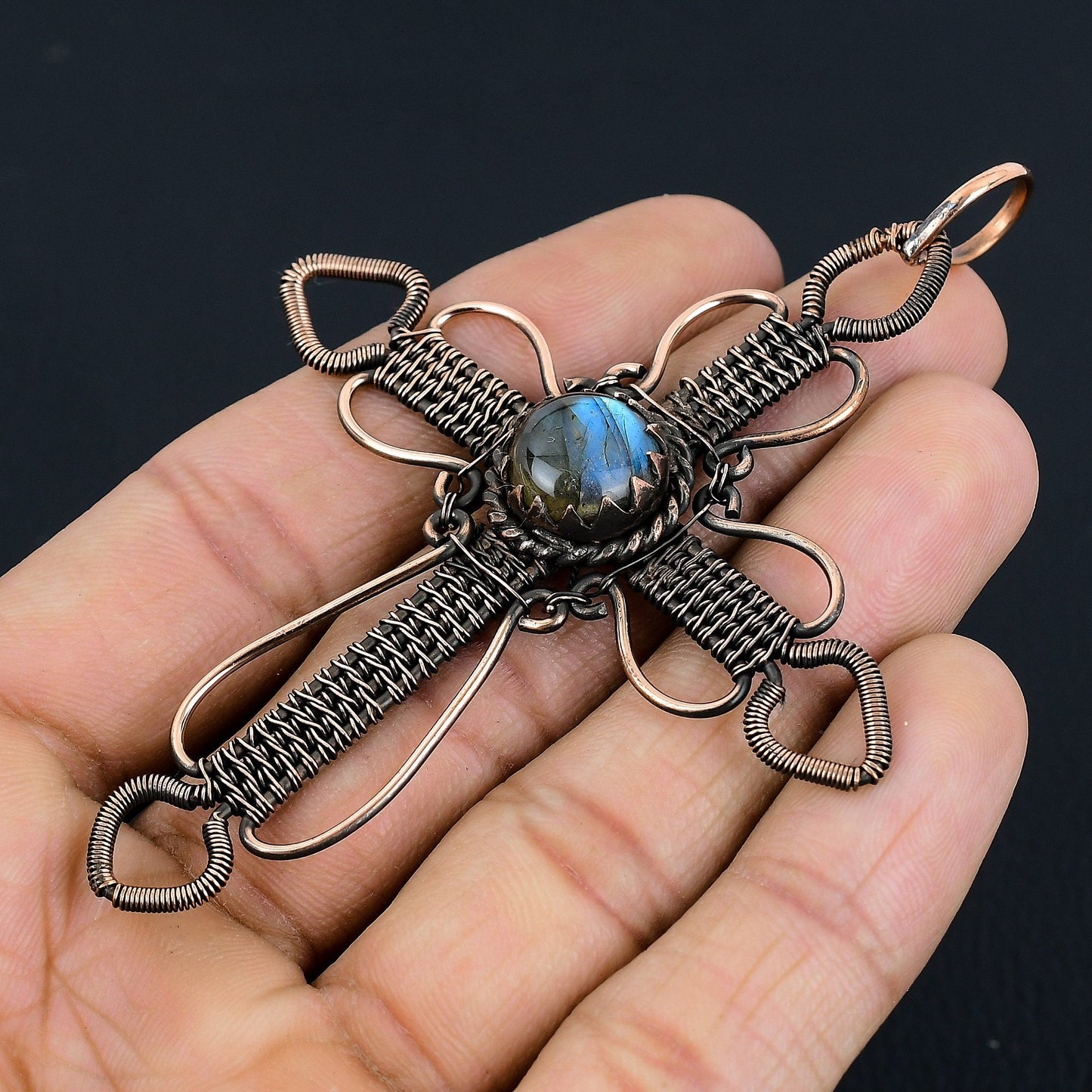 Blue Labradorite Gemstone Cross Pendant