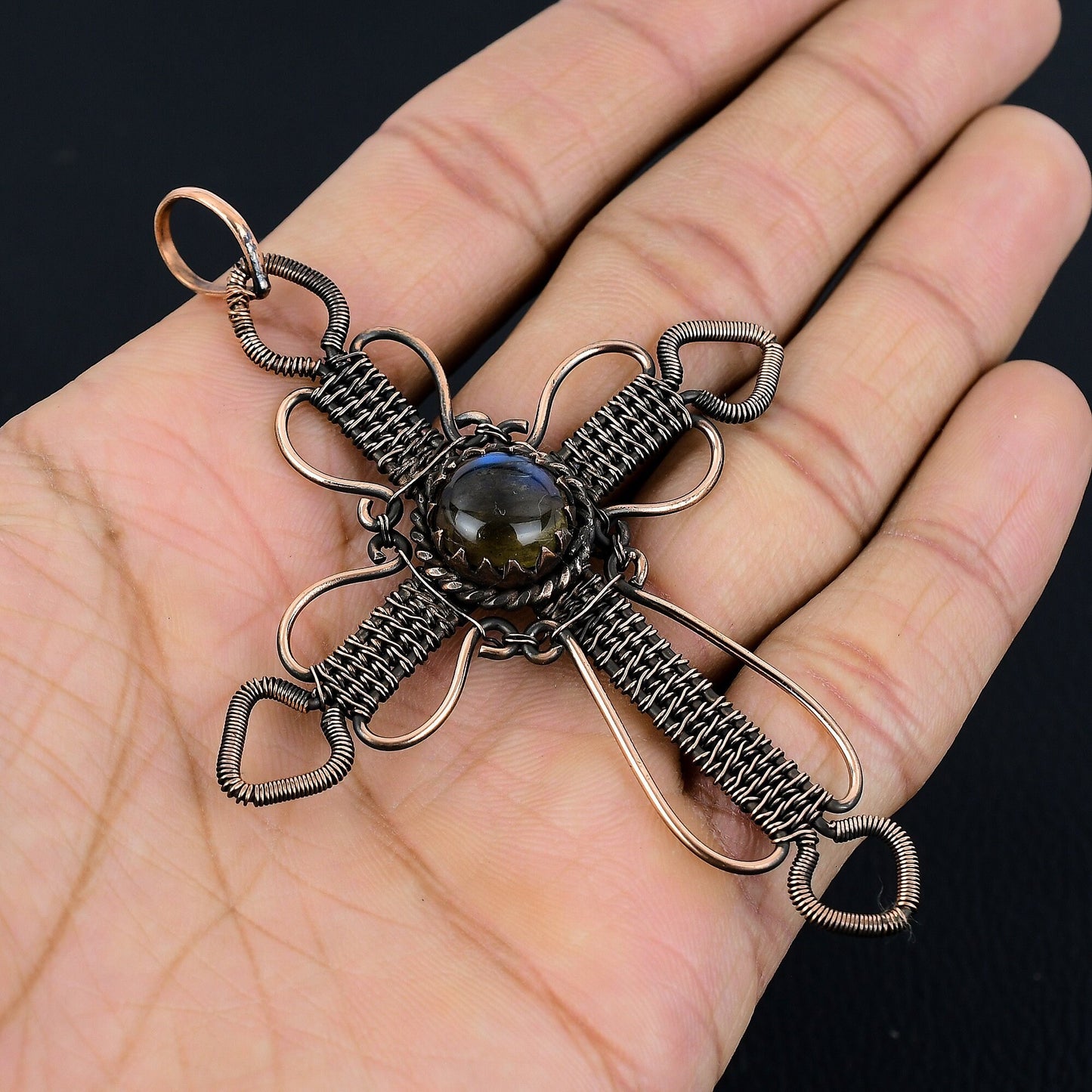 Blue Labradorite Gemstone Cross Pendant