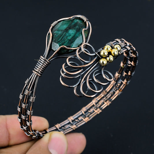 Green Emerald Gemstone Cuff Bracelet