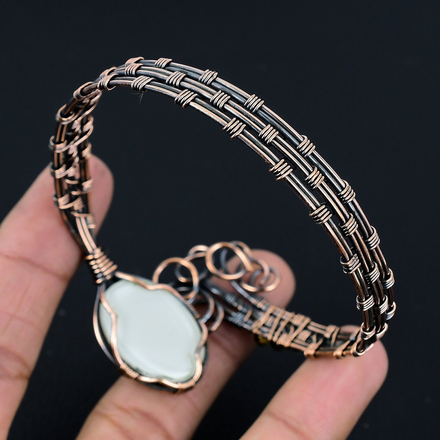 Blue Opal Gemstone Copper Cuff Bracelet