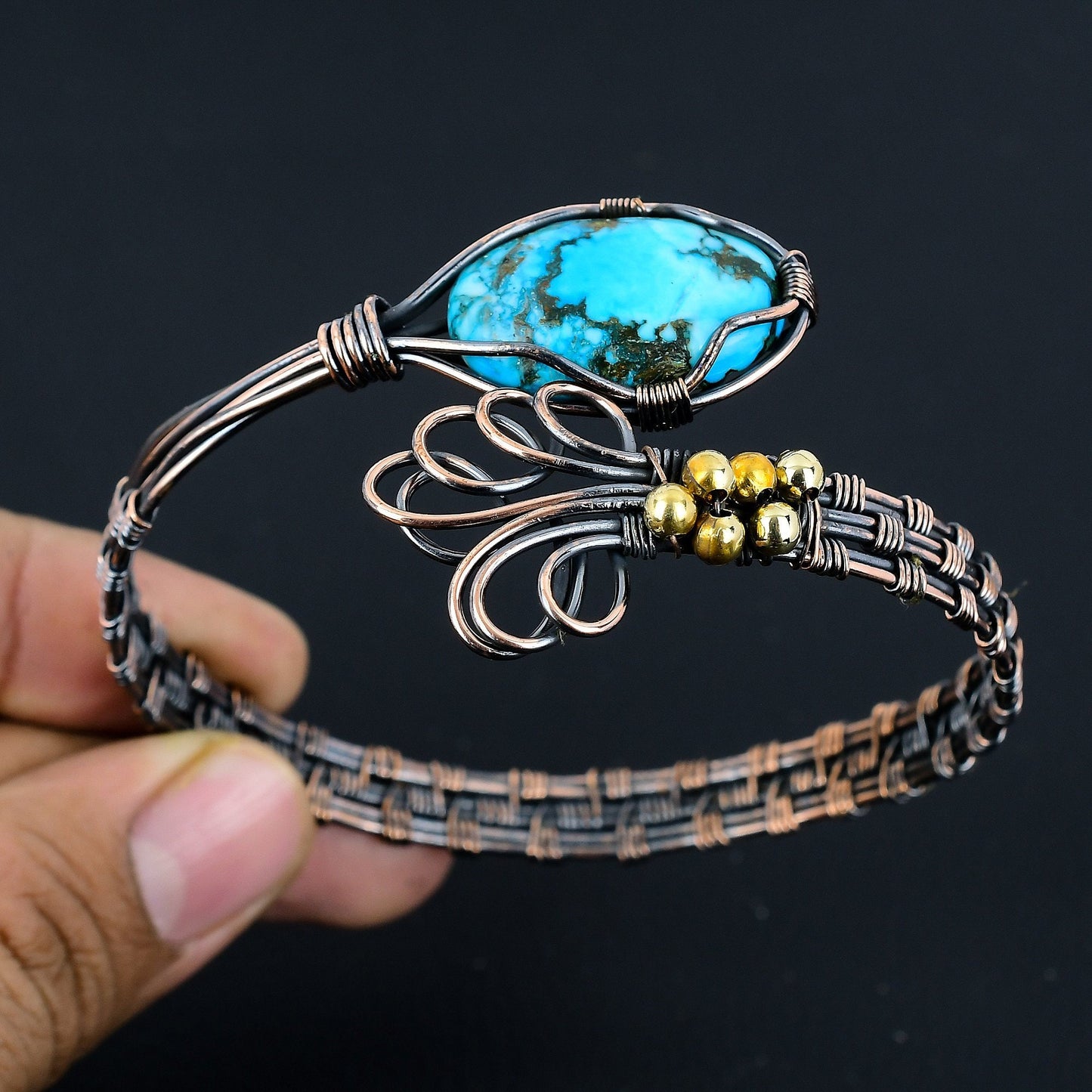 Turquoise Gemstone Copper Cuff Bracelet