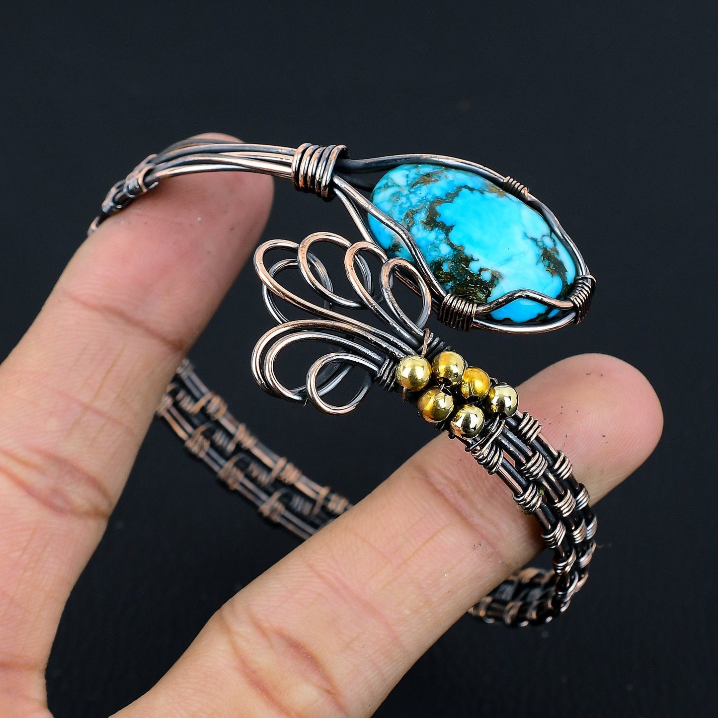 Turquoise Gemstone Copper Cuff Bracelet