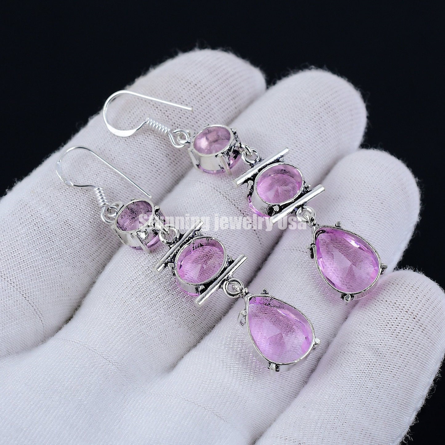 Pink Kunzite Gemstone Earrings