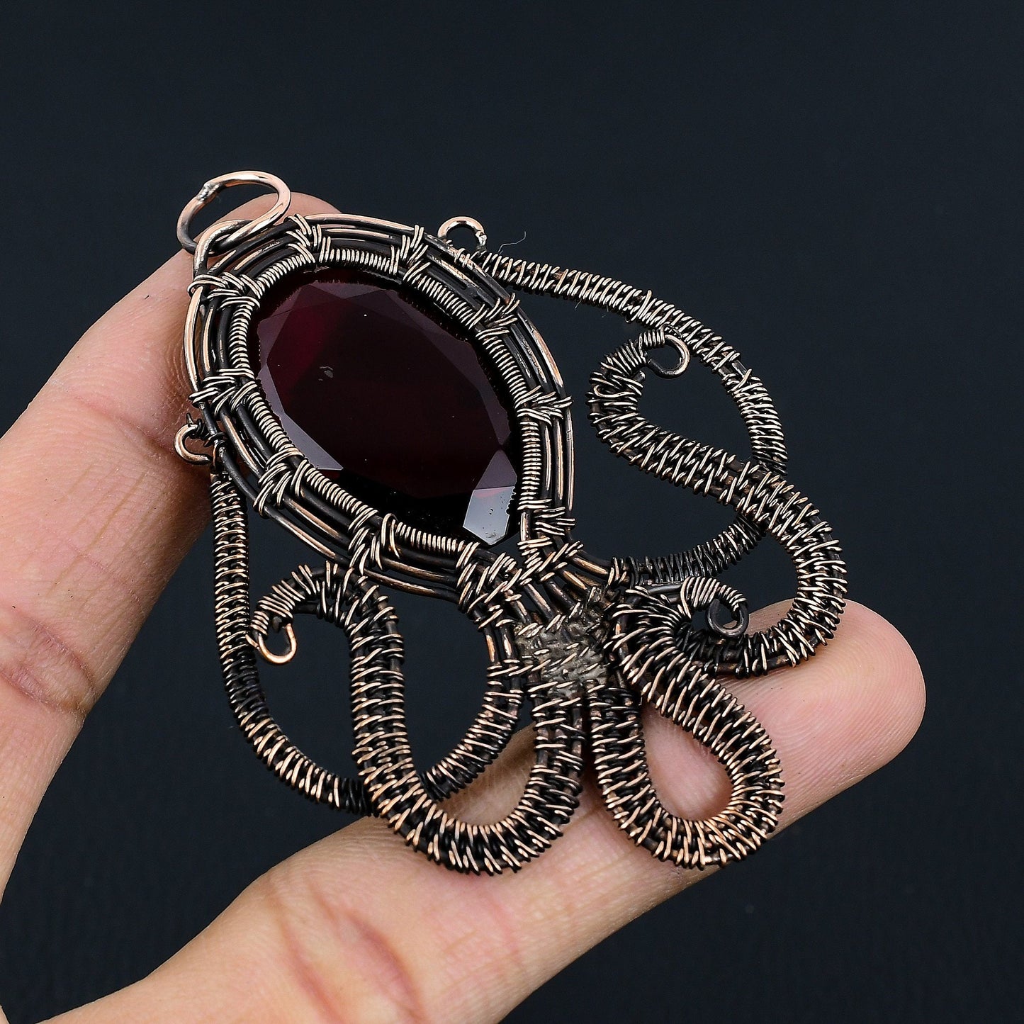 Red Garnet Gemstone Octopus Pendant