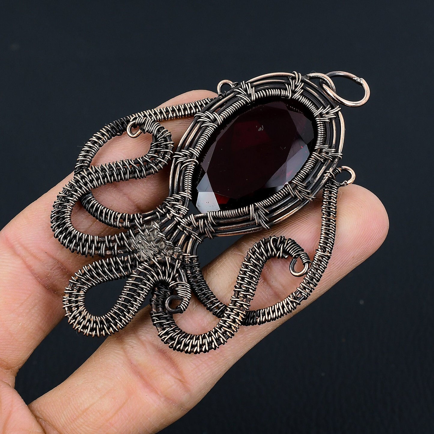 Red Garnet Gemstone Octopus Pendant