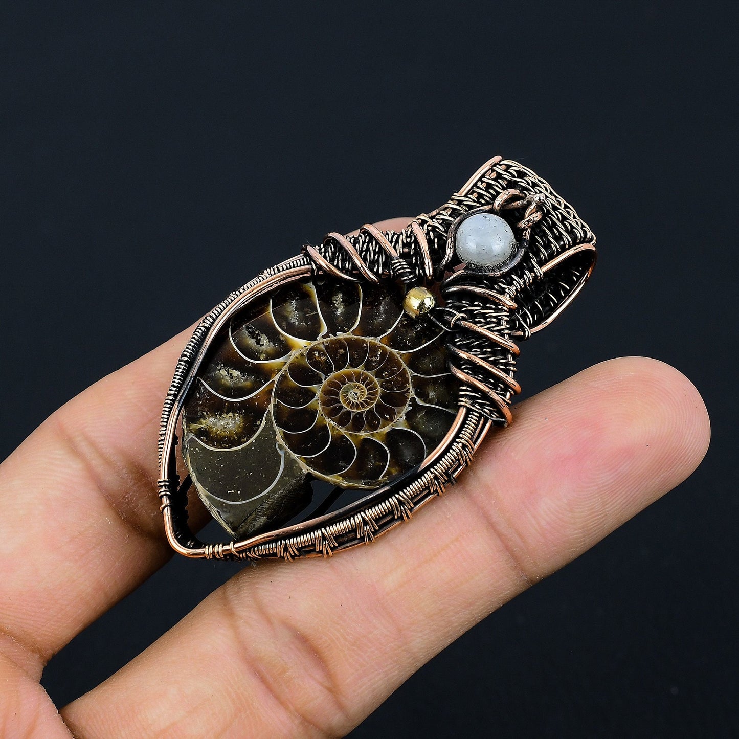 Rainbow Copper Ammonite Gemstone Pendant