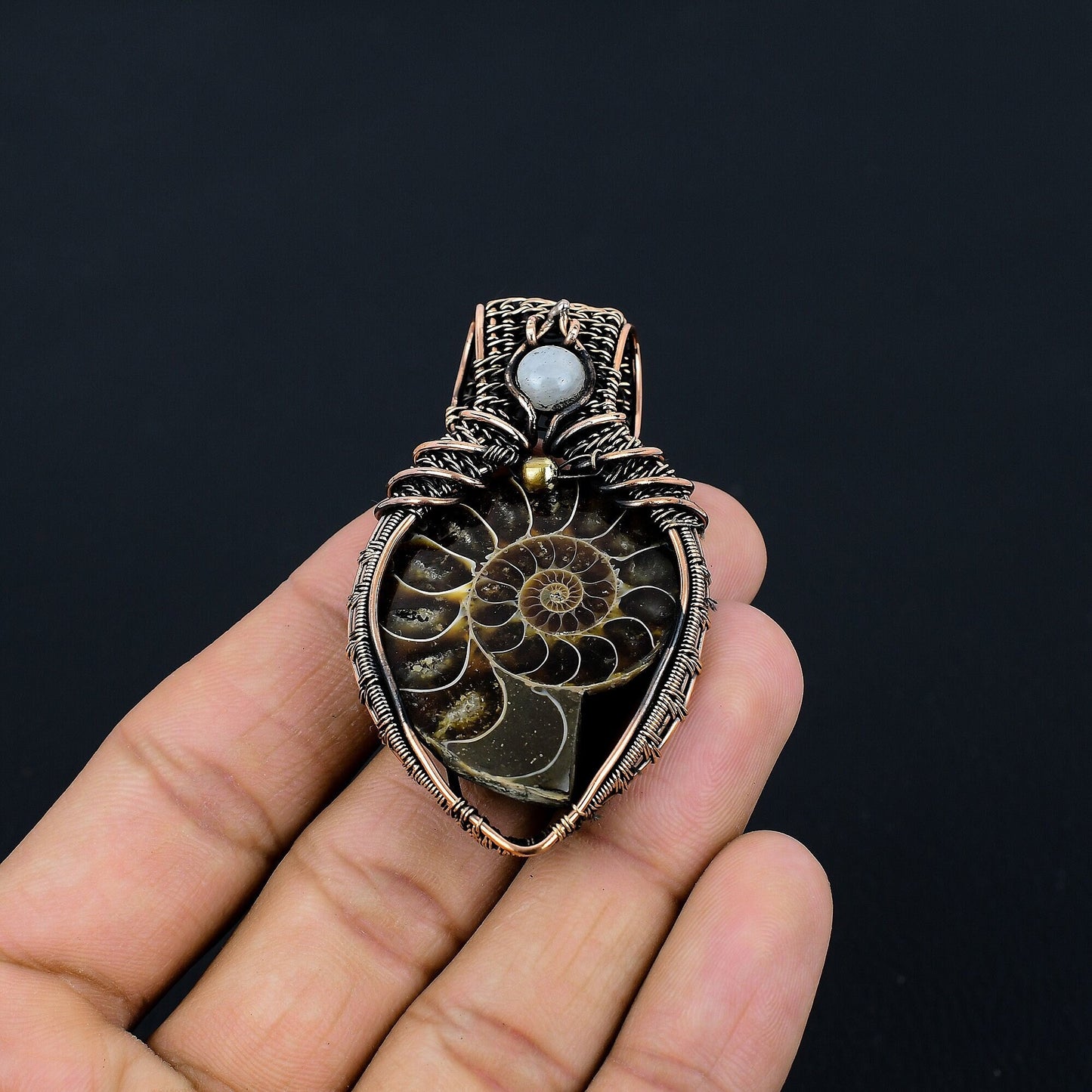 Rainbow Copper Ammonite Gemstone Pendant