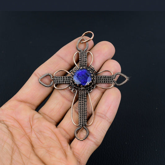 Blue Sapphire Gemstone Cross Pendant