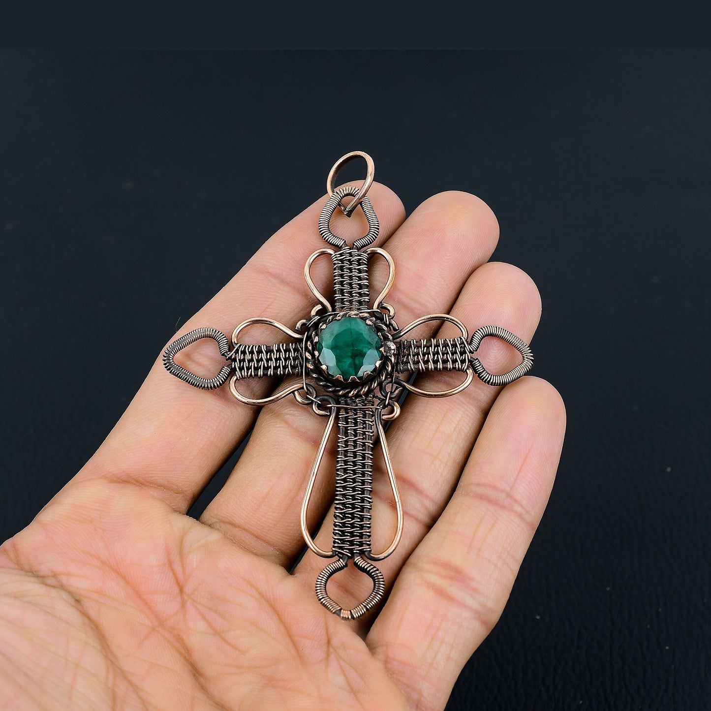 Green Emerald Gemstone Cross Pendant