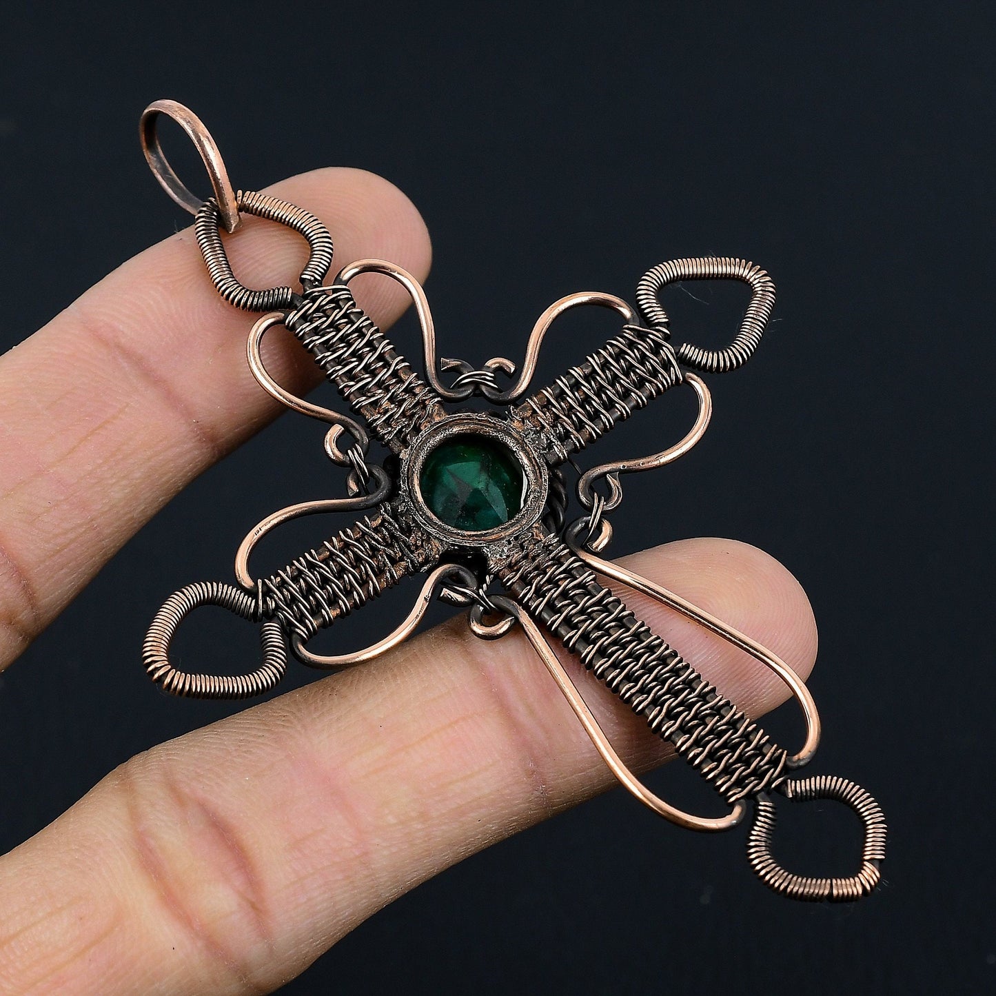 Green Emerald Gemstone Cross Pendant