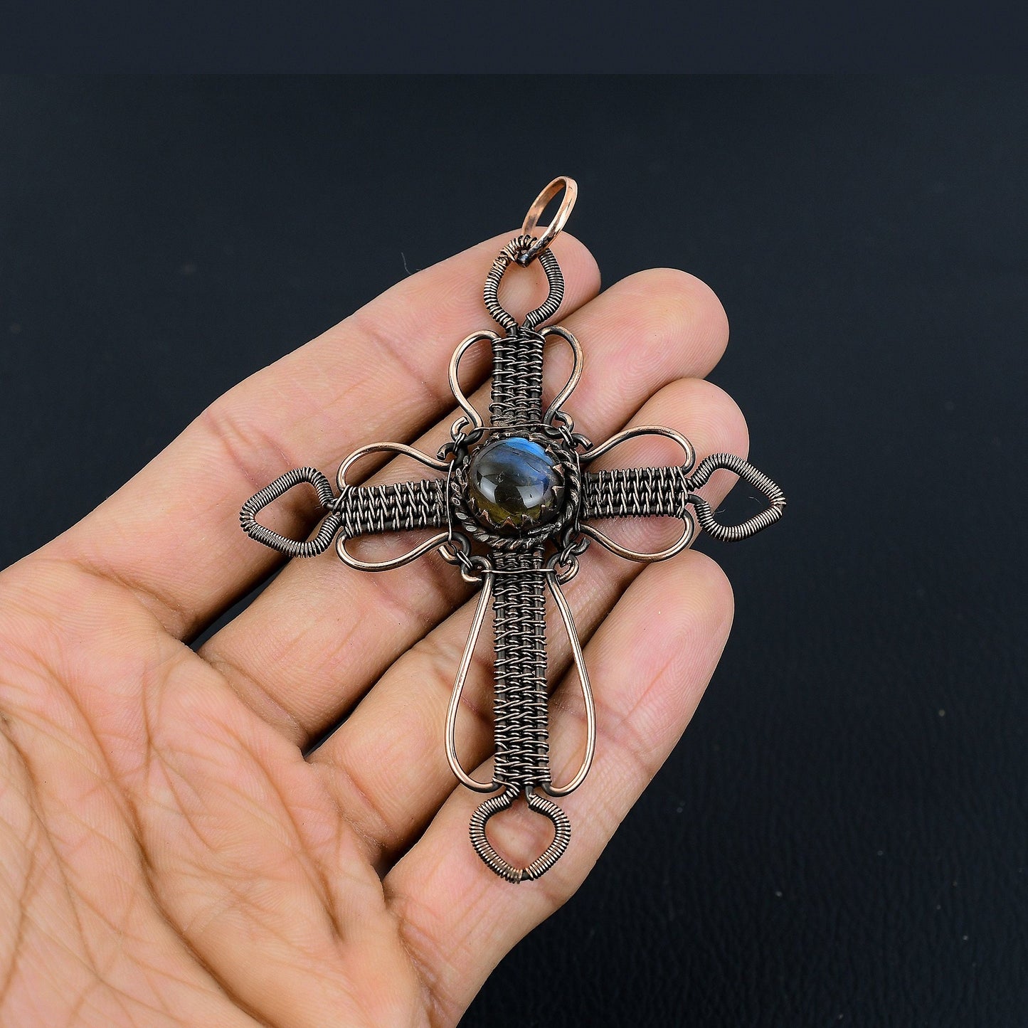 Blue Labradorite Gemstone Cross Pendant