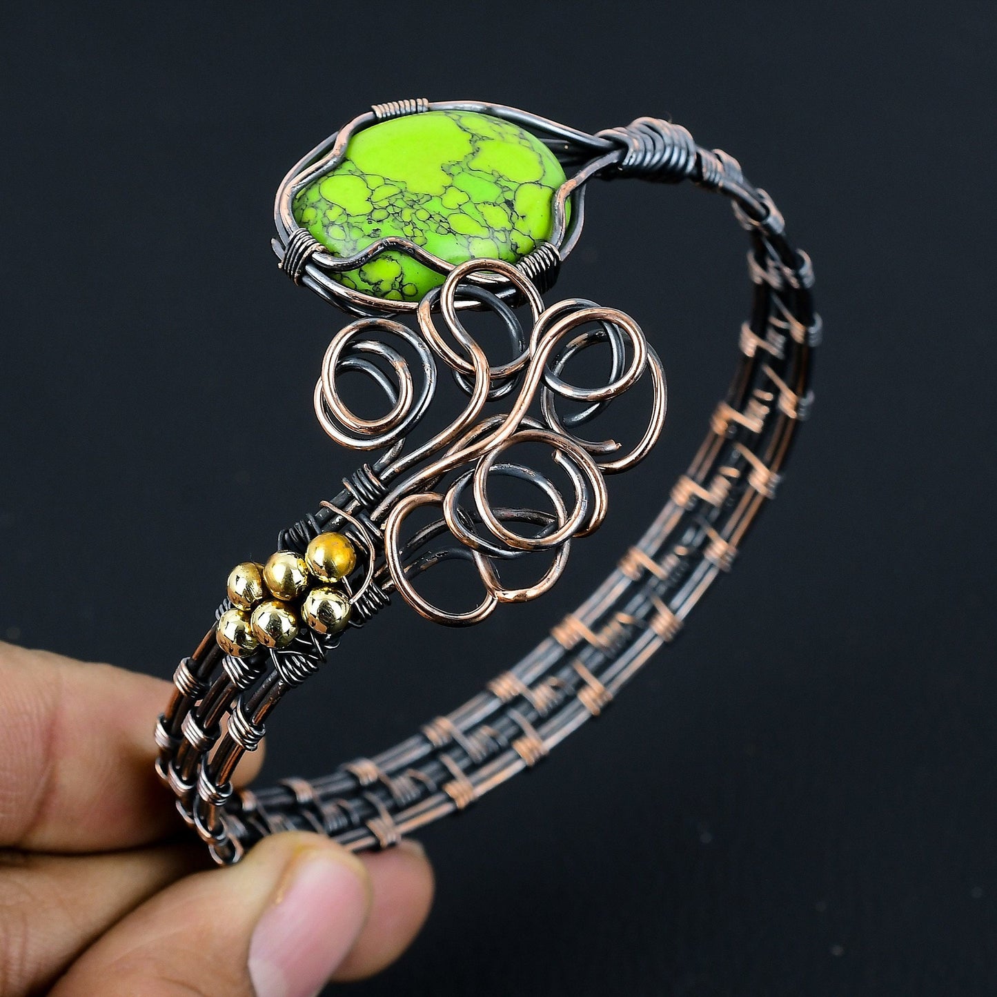 Green Turquoise Gemstone Copper Cuff Bracelet